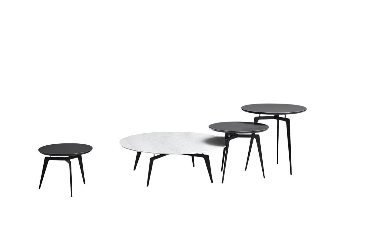 Couchtisch 4-teiliges Set Beistelltisch-Garnitur mit runden Marmorimitation