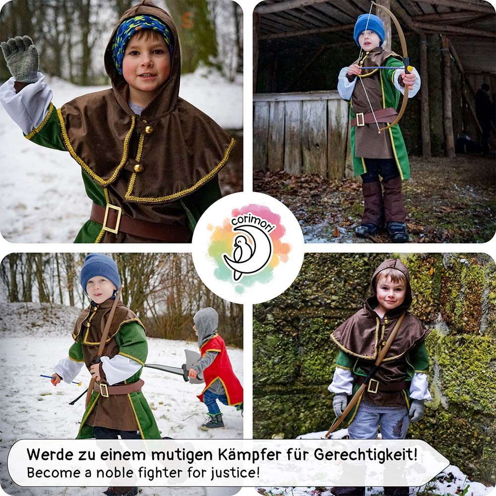 Corimori Ritter-Kostüm Robin Hood Karnevalskostüm Set, Kinder, braun/grün, Fasching, Kostüm, Mittelalterfest, Jungen, mit Pfeil und Bogen
