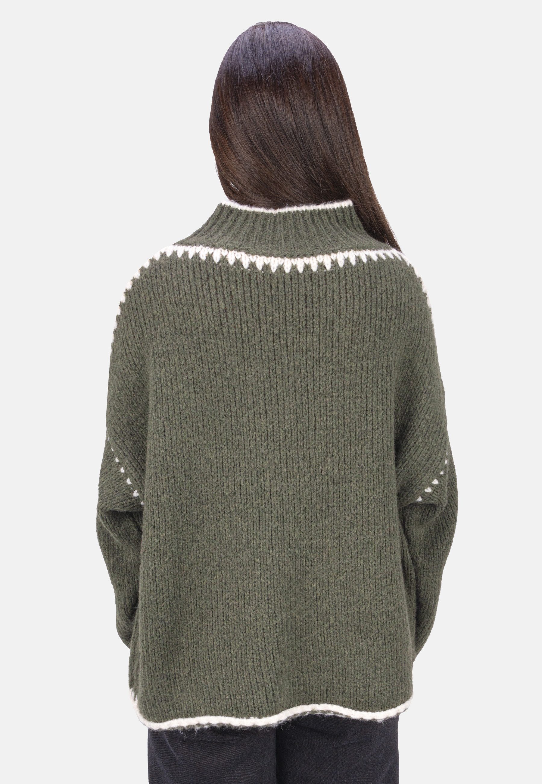 Seasons of April V-Ausschnitt-Pullover JOLIE Damen Strickpullover mit Stehkragen und Farbakzenten