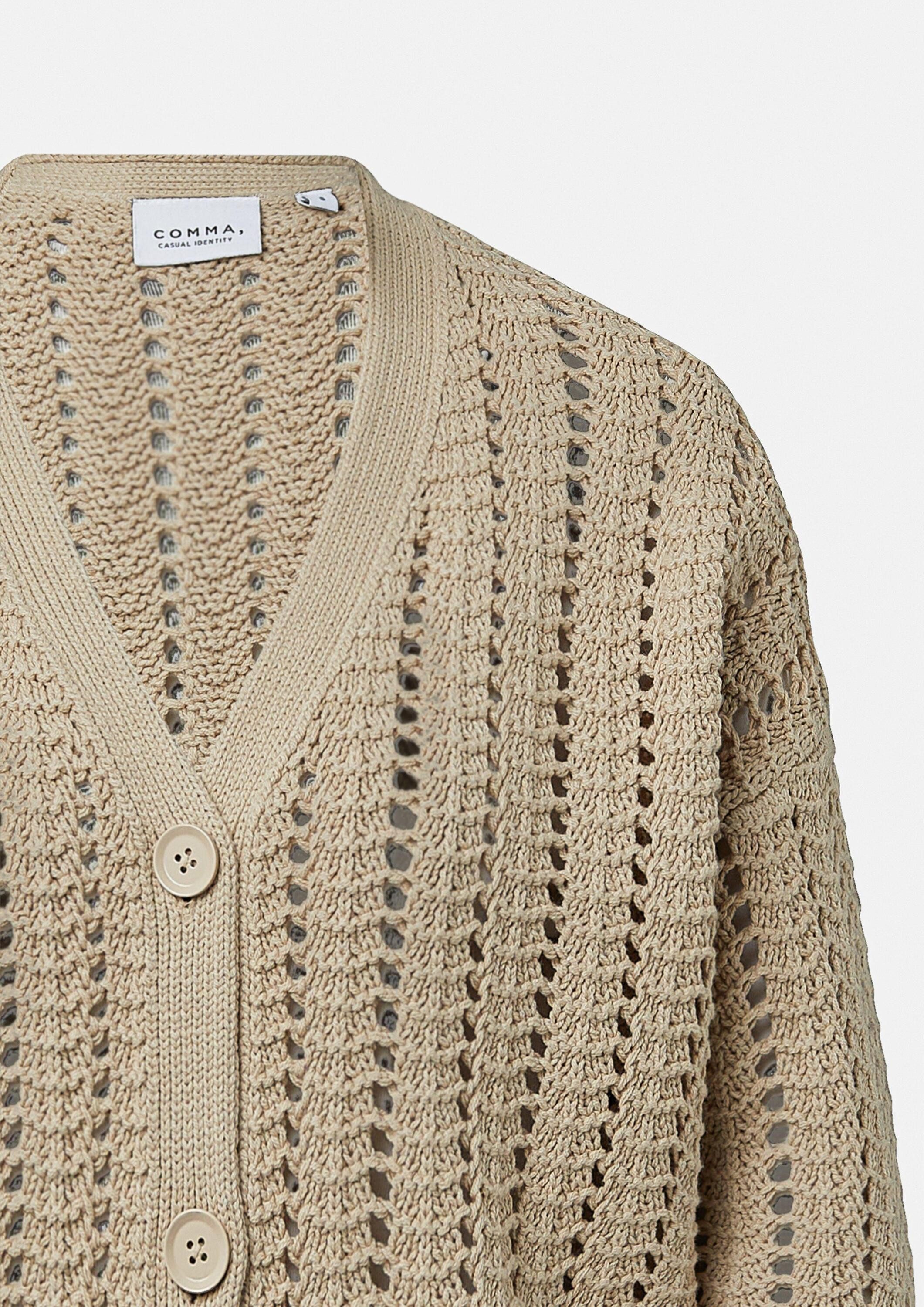 comma Cardigan Strickjacke Cardigan aus Baumwollmix mit Lochmuster