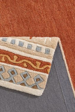 Wollteppich Nuno, reine Wolle, handgearbeitet, mit Bordüre, THEKO, rechteckig, Höhe: 14 mm, handgetuftet, Wohnzimmer, Schlafzimmer, Esszimmer, auch als Läufer