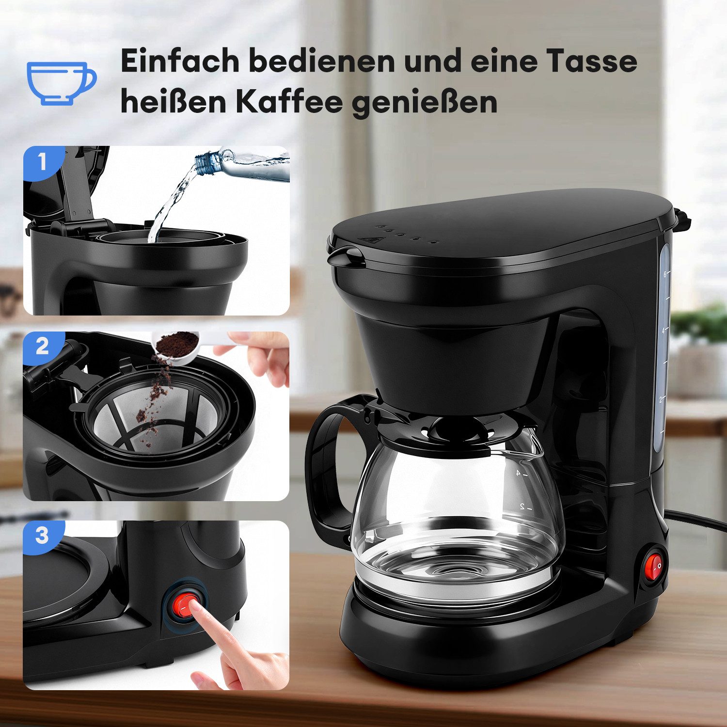 CkeyiN Pro Filterkaffeemaschine Kaffeemaschine 750 ml,Spülmaschinenfest, Wiederverwendbares Filterpapier