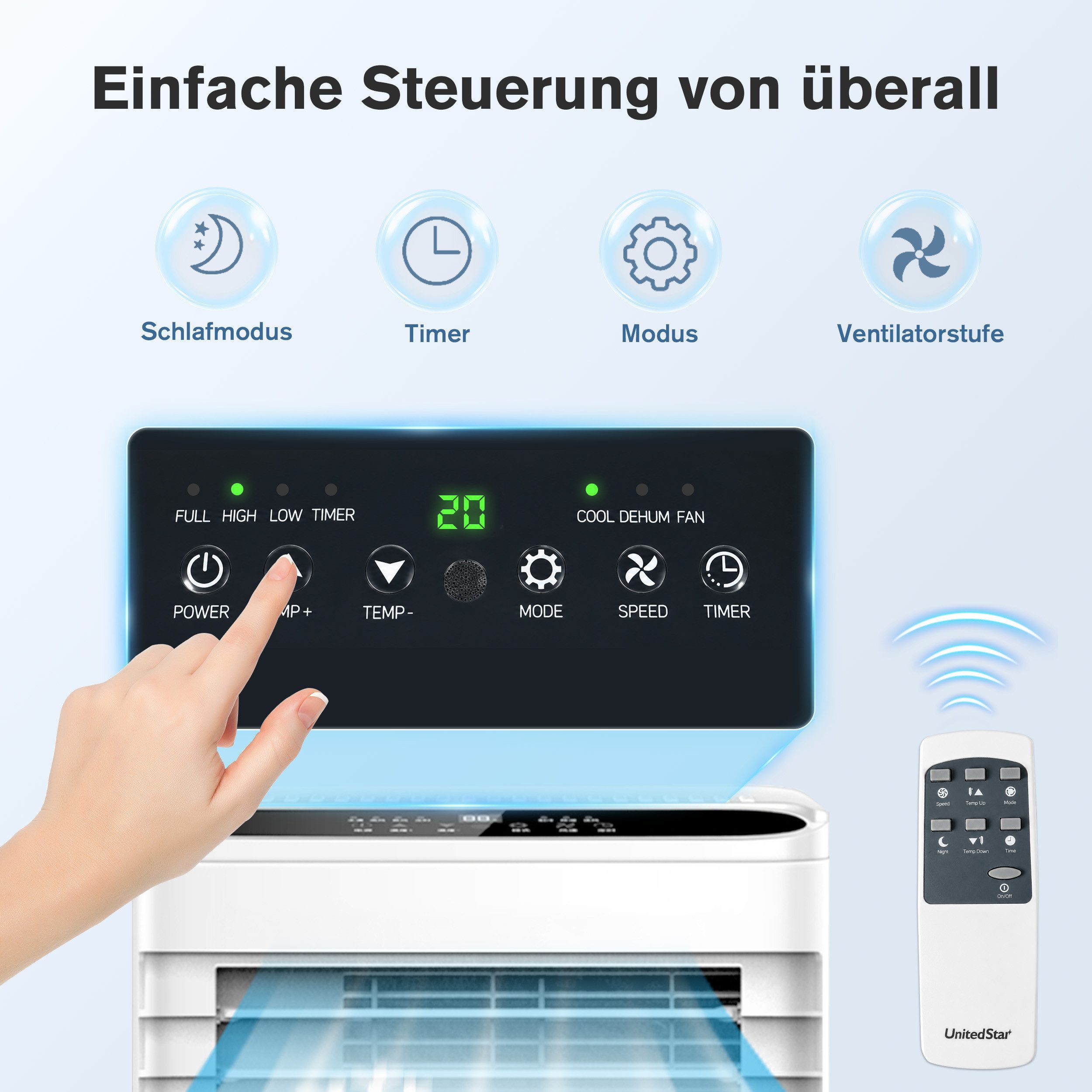 Vankel 3-in-1-Klimagerät 7000 BTU, Mobile Klimaanlage mit Schlafmodus und Fernbedienung, Angenehme Kühle für Schlafzimmer, Wohnzimmer und Homeoffice