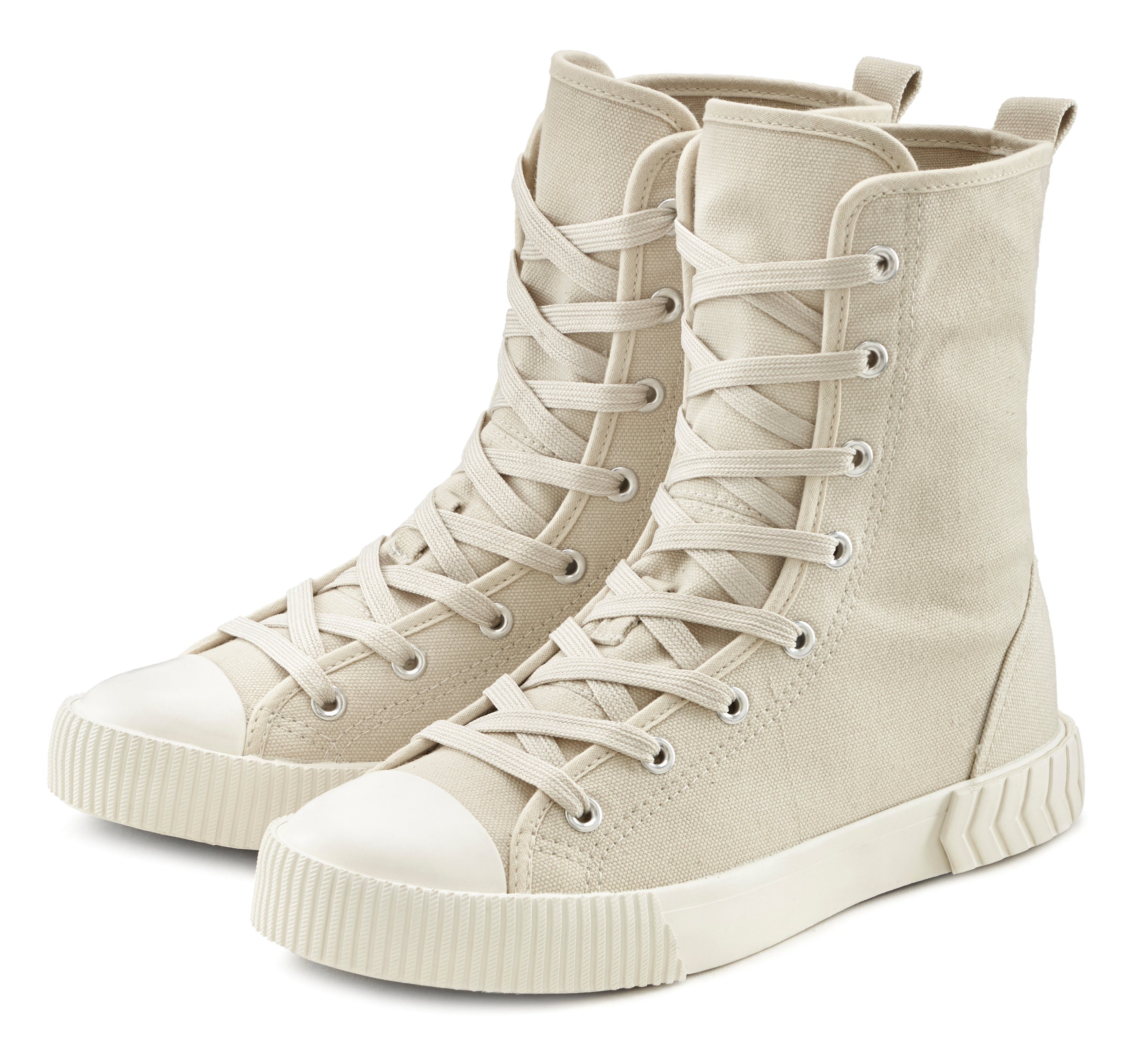 LASCANA Stiefelette im Combat Look, High Top Sneaker, Schnürschuh, Textil-B günstig online kaufen