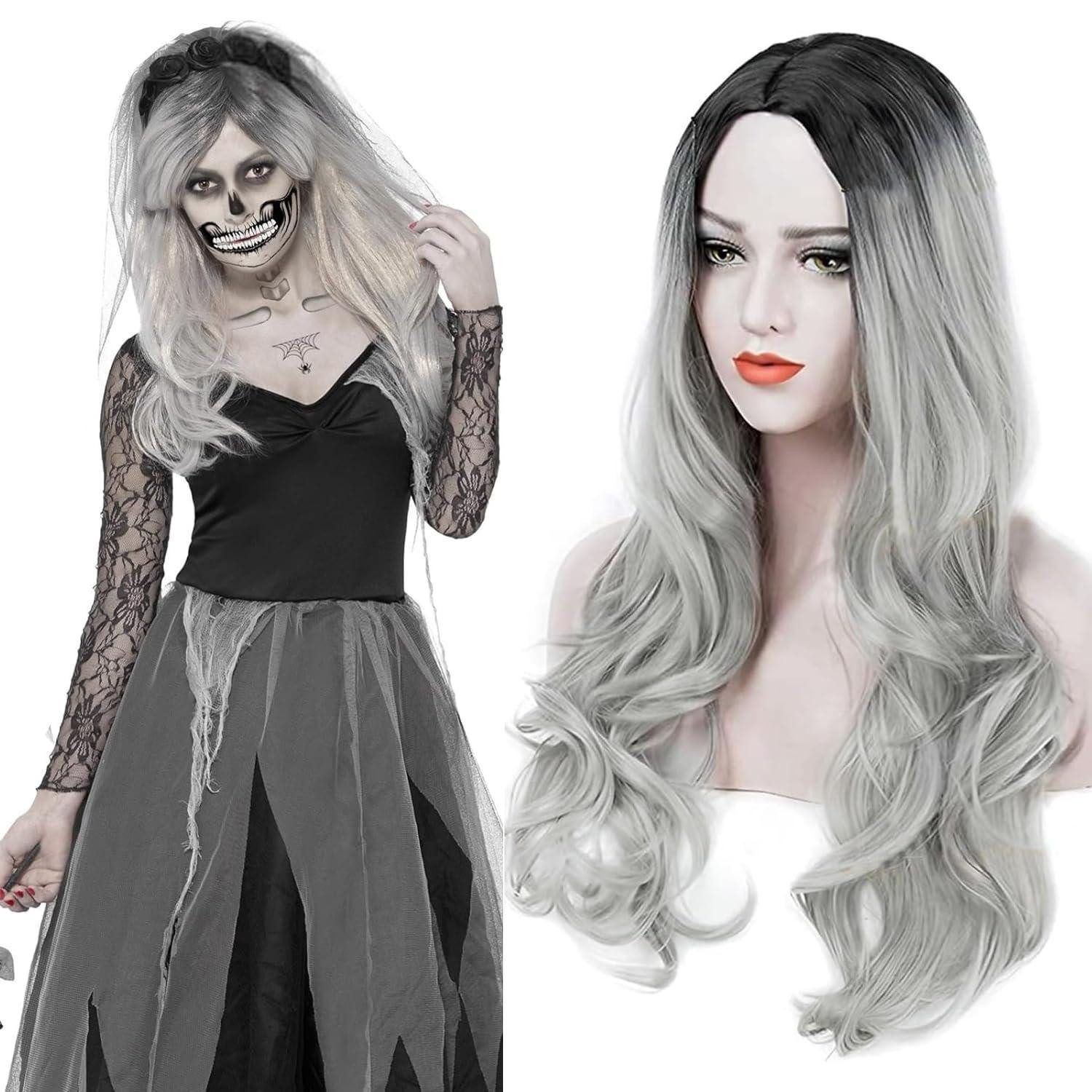 LuxusKollektion Kostüm-Perücke Perücke Halloween Damen lange gewellte Cosplay Graue Perücke