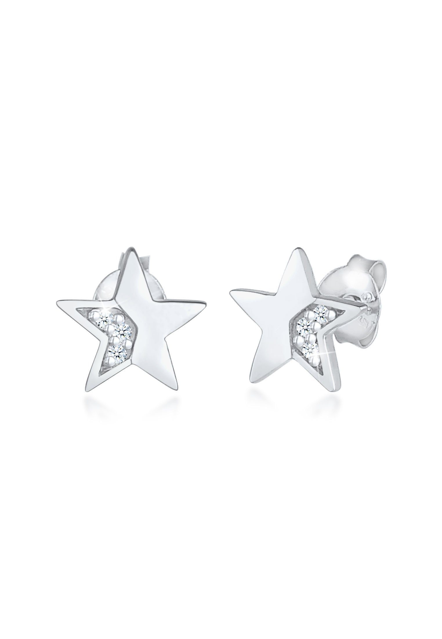 Elli DIAMONDS Paar Ohrstecker Stern Star Diamanten (0.03 ct) Stecker 925 Silber