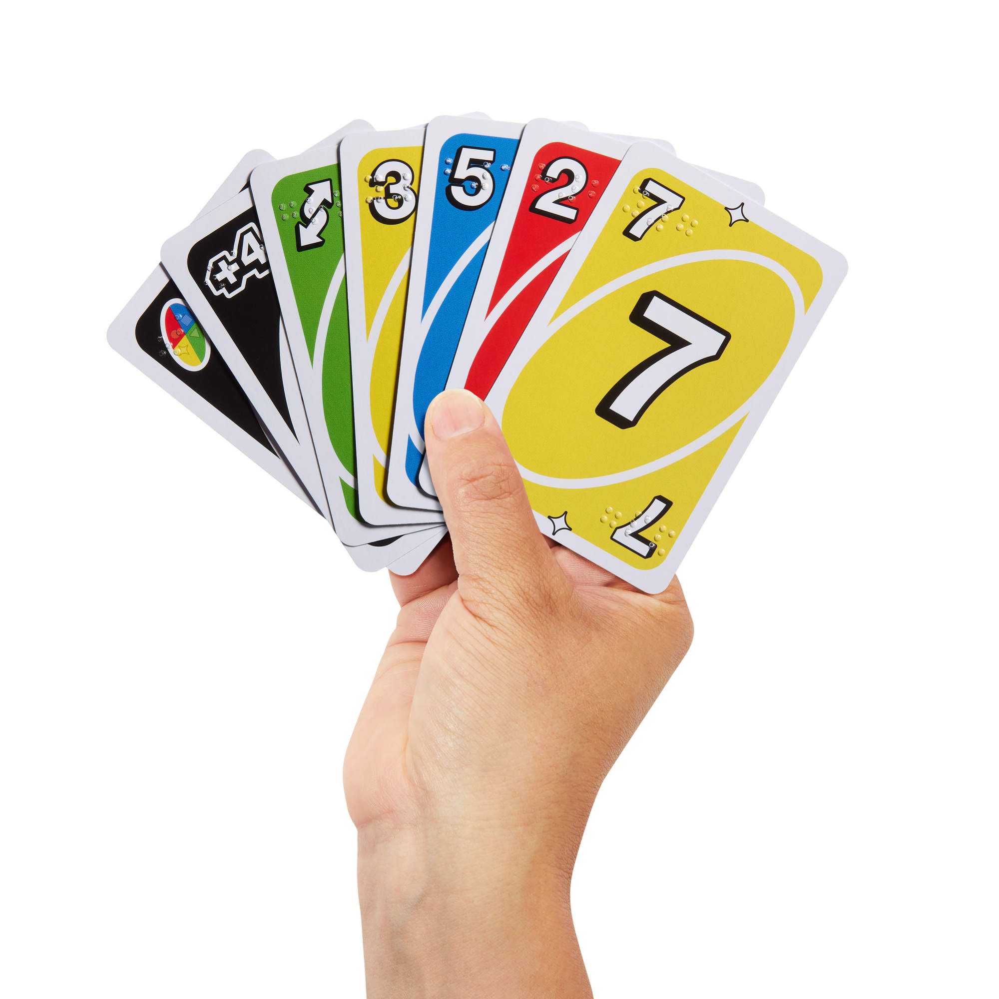 Mattel games Spiel UNO Braille, Kartenspiel, für Blinde und Menschen mit Sehbehinderung