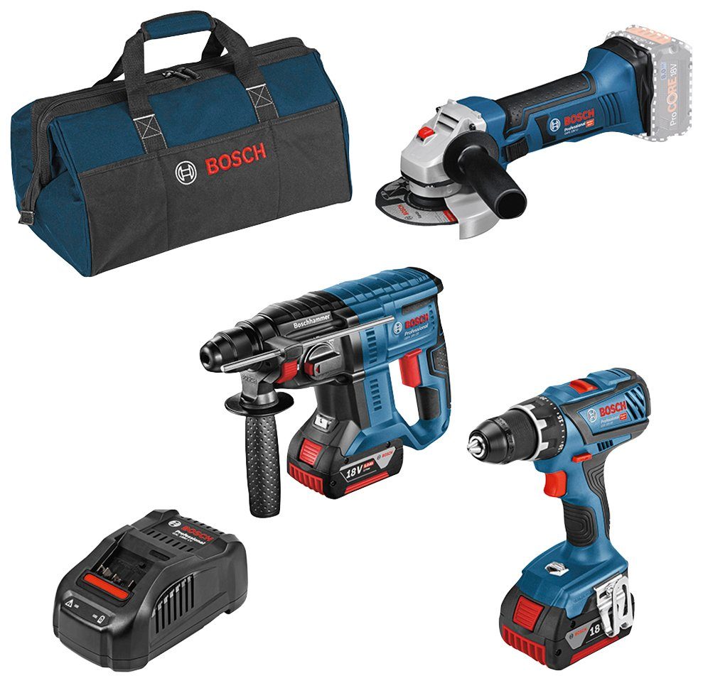 Bosch Professional 7-tlg), 3 Werkzeugen, (Set, und Akkus Werkzeugtasche, mit Ladegerät Akku-Schrauber