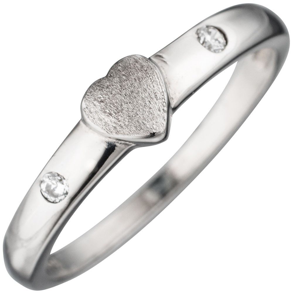 Schmuck Krone Silberring Ring Herz mit weißen Zirkonia, 925 Silber, Silber 925