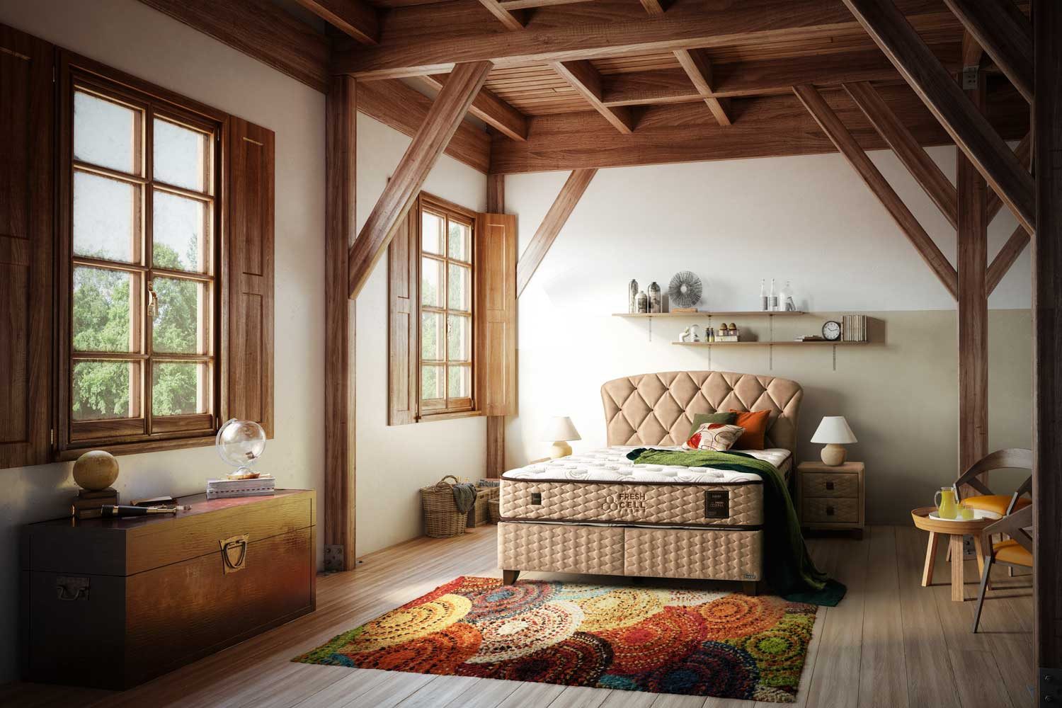 BAMBI YATAK Boxspringbett Set, Bambi Freshcell Prime, Schlafzimmerbett, Funktionsbett, H3 Mittel (1 x Matratze, 2 x Bettkasten, 1 x Bettkopfteil), Taschenfederkern, Luftkapsel, Doppelseitig, Matratzenhöhe: 30 cm