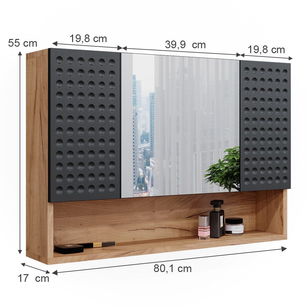 Vicco Badezimmerspiegelschrank Irma, Goldkraft Eiche/Anthrazit, 80.1 x 55 cm (1-St)