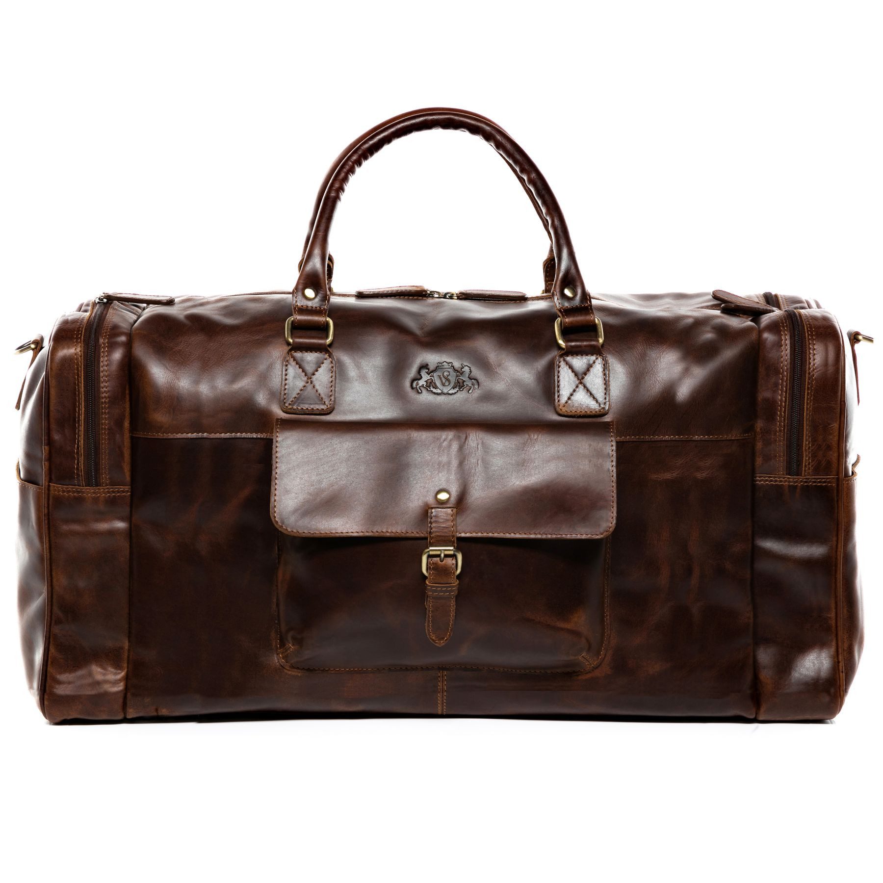 SID & VAIN Reisetasche YALE Weekender Handgepäck Schuhfach echt Leder, Reisetasche Duffle Reisegepäck Sporttasche Herren Damen braun