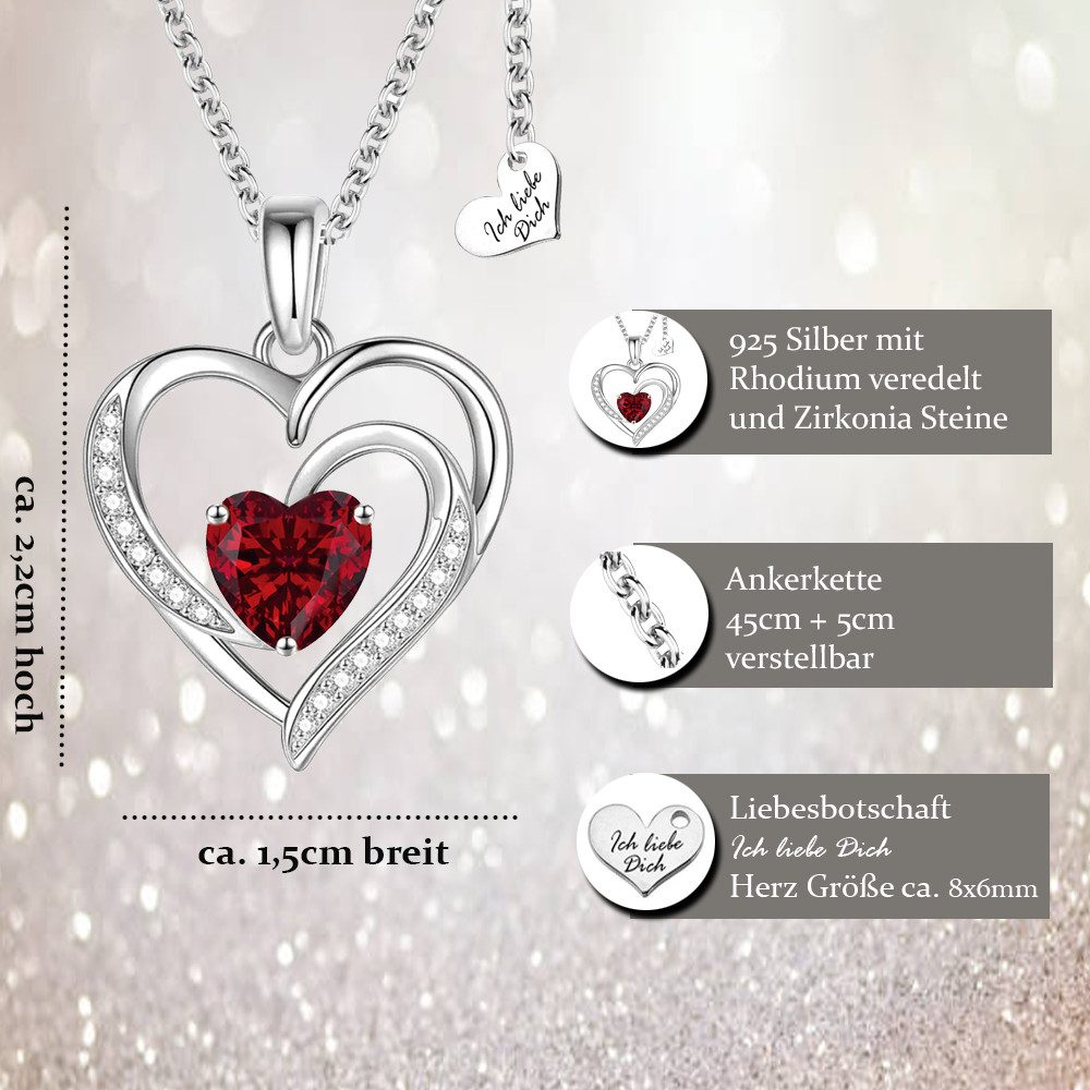 Limana Herzkette Herz Anhänger Damen 925 Silber romantisches Geschenk minimalistisch (inkl. Geschenkdose und Tasche Echtschmuck), Liebesgeschenk Liebe Schmuck für Frauen Freundin Mutter Oma