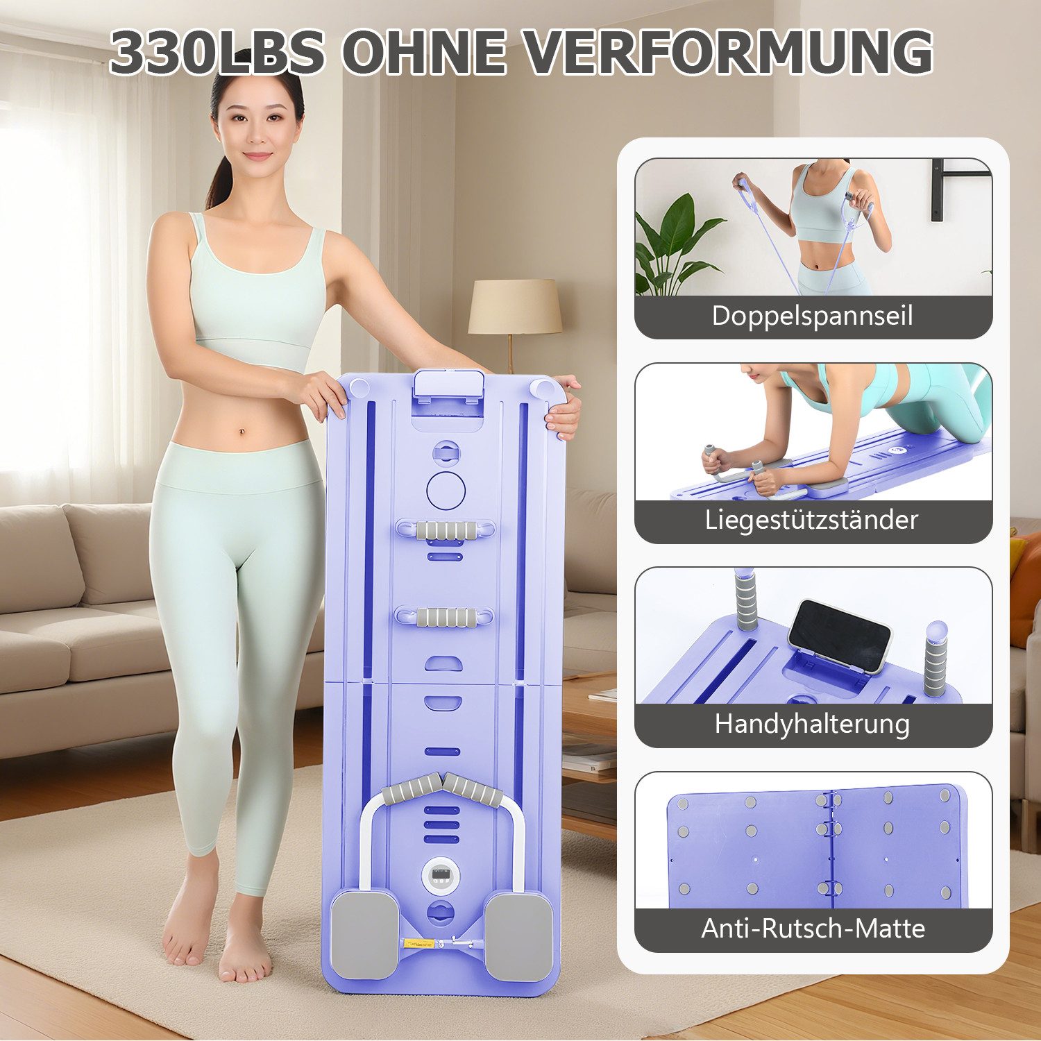oyajia Ganzkörpertrainer Faltbare Pilates-Fitnessboard, Multifunktionale Trainingsplattform, (Mit Widerstandsbändern, Griffen & Fußstützen für Vielseitige Übungen, 11-tlg., Inklusive Yoga-Pad & Timer – ideal für Home-Workout & Core-Training), Rutschfestes Material, Kompakt Verstaubar & Komfortables Handling