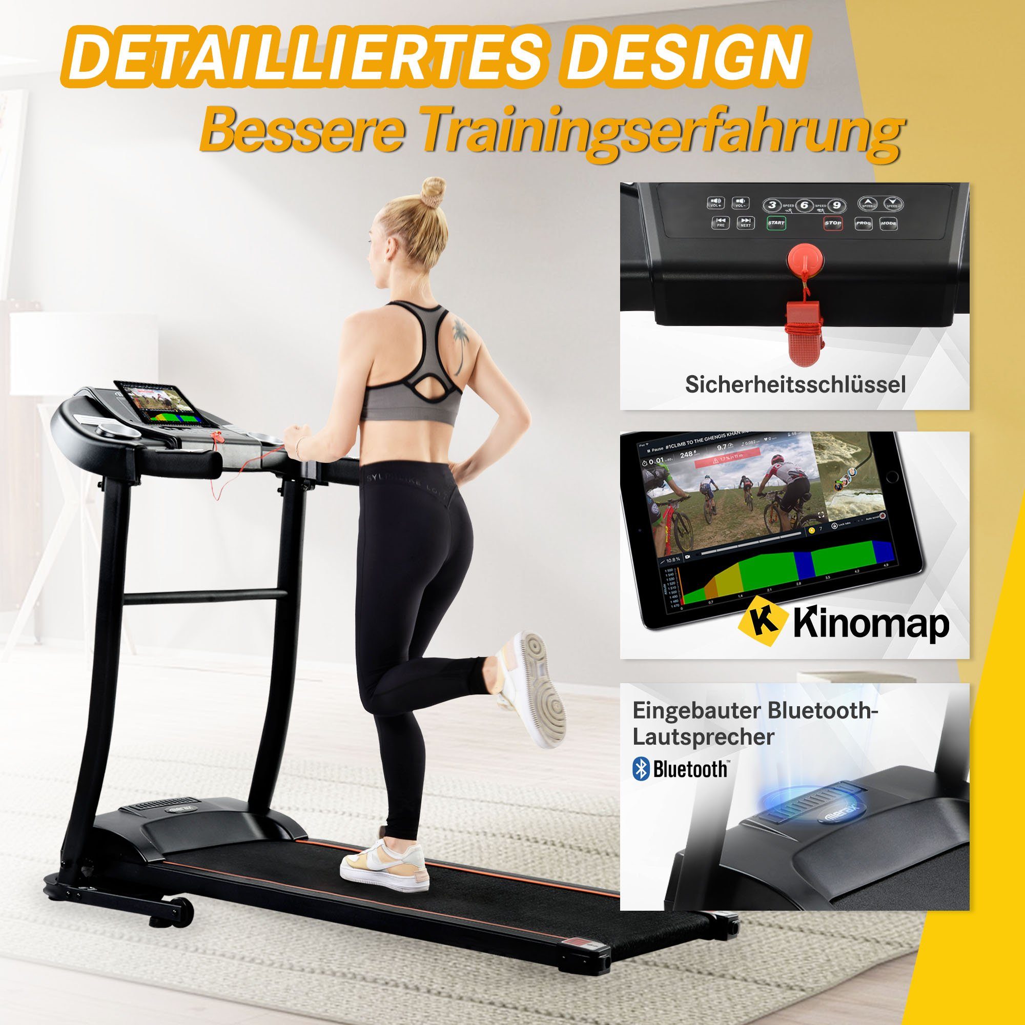 belastbar inkl. Merax elektrisch mit klappbar 12 Laufband bis 100kg &LED Programme, Display, Bluetooth