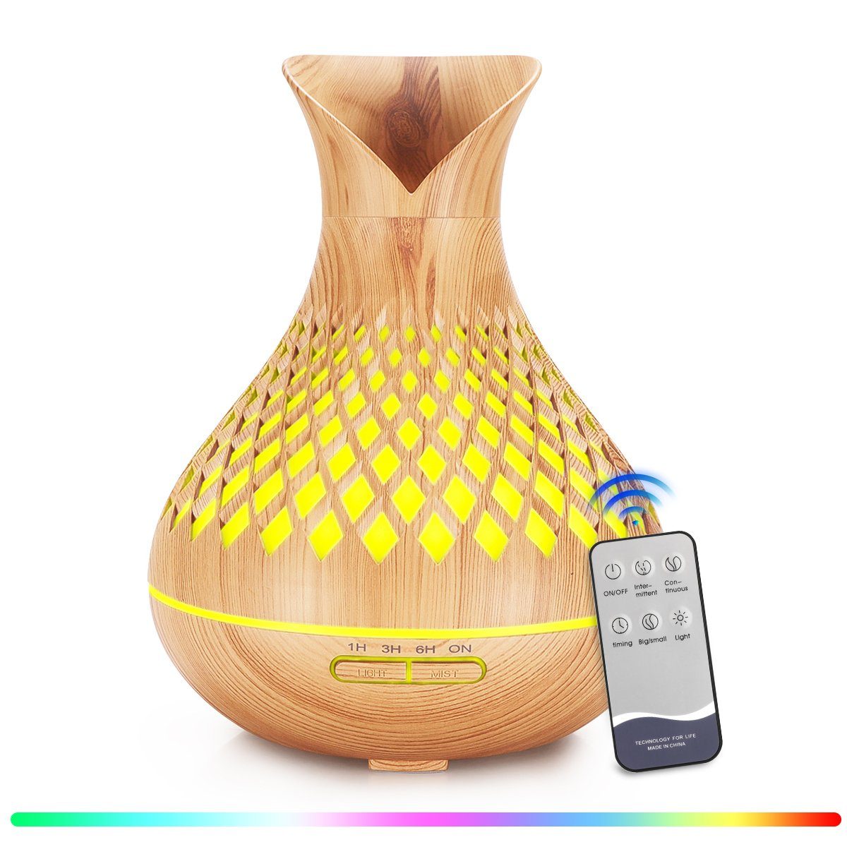 7Magic Luftbefeuchter Aroma Diffuser Luftbefeuchter 7-Farben LED Humidifier Diffusor, Timer, 0.2 l Wassertank, 500ml Diffusor für Ätherische Öle, mit Fernbedienung