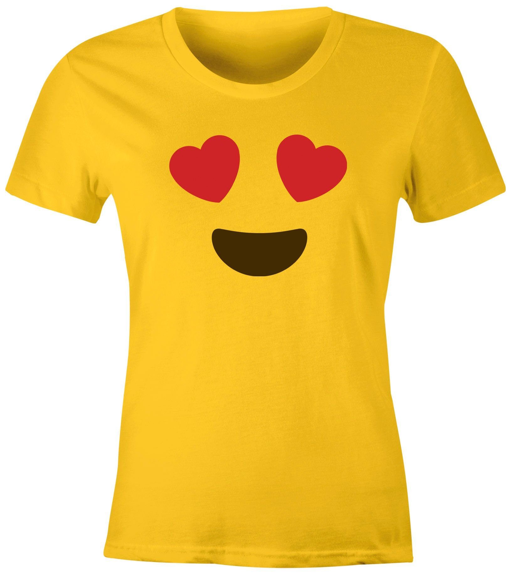 Karneval Damen lustig Emoticon Print MoonWorks Gruppenkostüm Herzaugen Print-Shirt gelb Fun-Shirt Junggesellenabschied Fasching JGA Moonworks® mit T-Shirt