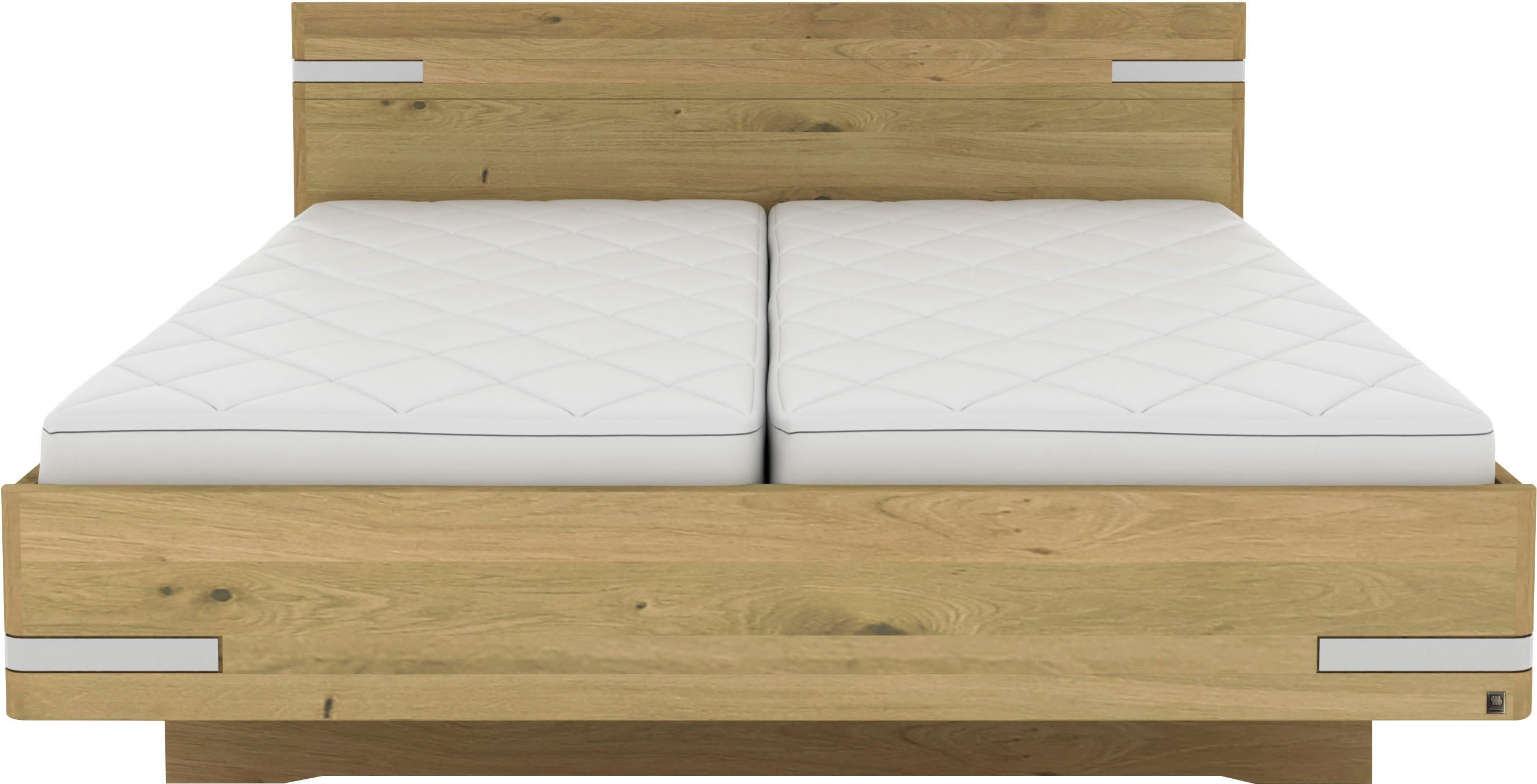 Musterring Holzbett Savona, Bettgestell, Bettrahmen, teilmassiv Bianco-Eiche (Belastbarkeit 220 Kg, 4-fache Liegehöhenverstellung, MADE IN GERMANY), Kopfteil in Bianco-Eiche massiv, Details in Chrom, verschiedene Größen