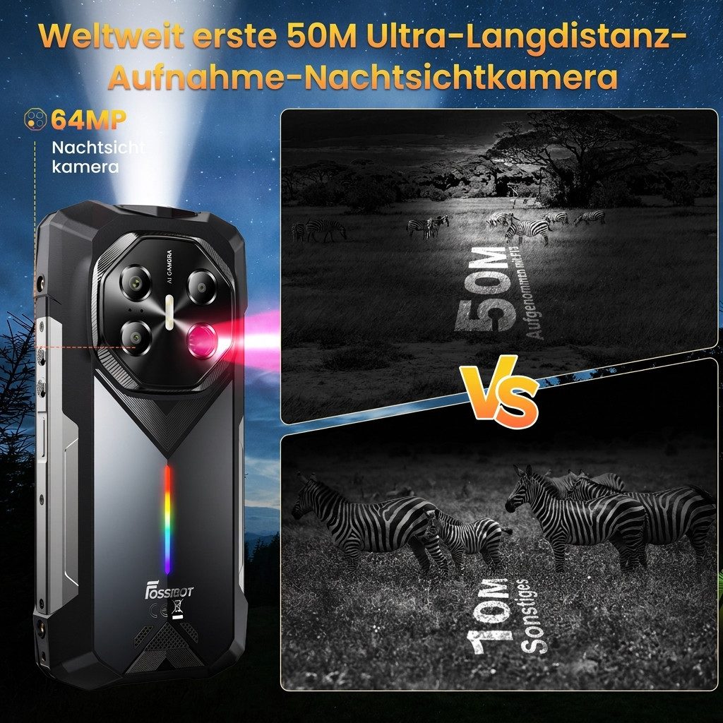 Fossibot F113 Outdoor Handy Dimensity 7050 5G, FHD+ 120Hz, 20000mAh Smartphone (6.78 Zoll, 256 GB Speicherplatz, 50 MP Kamera, 12GB+256GB, Android 15 NFC, Sony IMX766, IP68/IP69K)