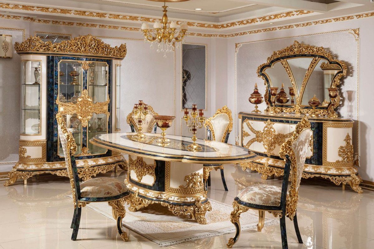 Casa Padrino Vitrine Luxus Barock Edel Prunkvoller Möbel - mit Vitrinenschrank & Gold Glastüren / / Barock - Vitrine 2 Blau Massivholz Weiß - Prunkvoll