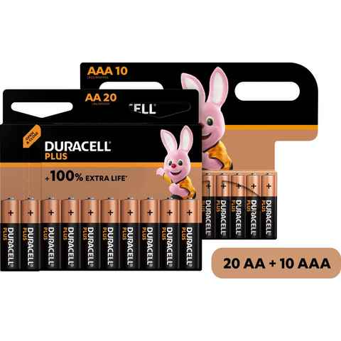 Duracell 20+10 Pack: 20x Mignon/AA/LR06 + 10x Micro/AAA/LR03 Batterie, LR06 (30 St), 1,5V