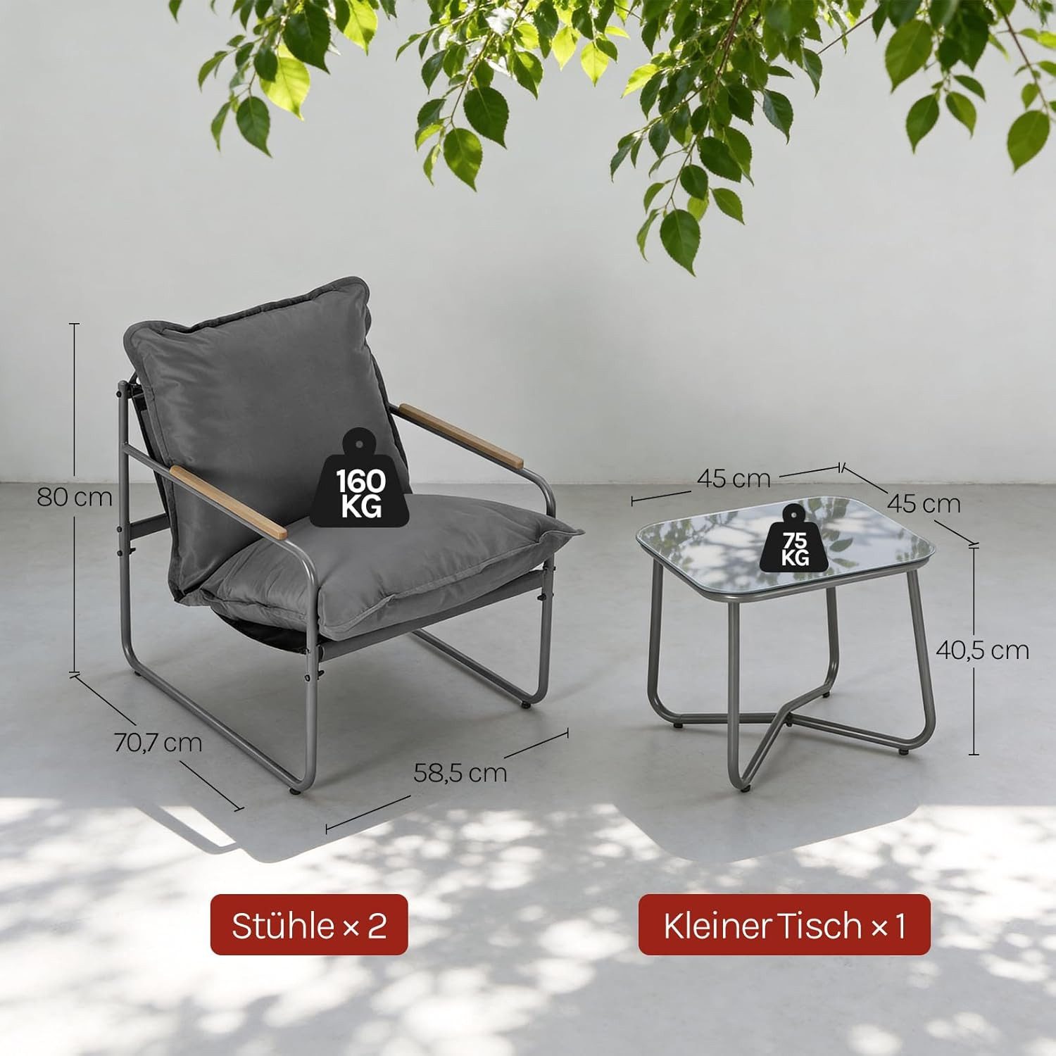 Woltu Gartenlounge-Set, (3-tlg), Gartenmöbel Set, 2 Sessel 1 Couchtisch, mit abnehmbaren Sitzkissen
