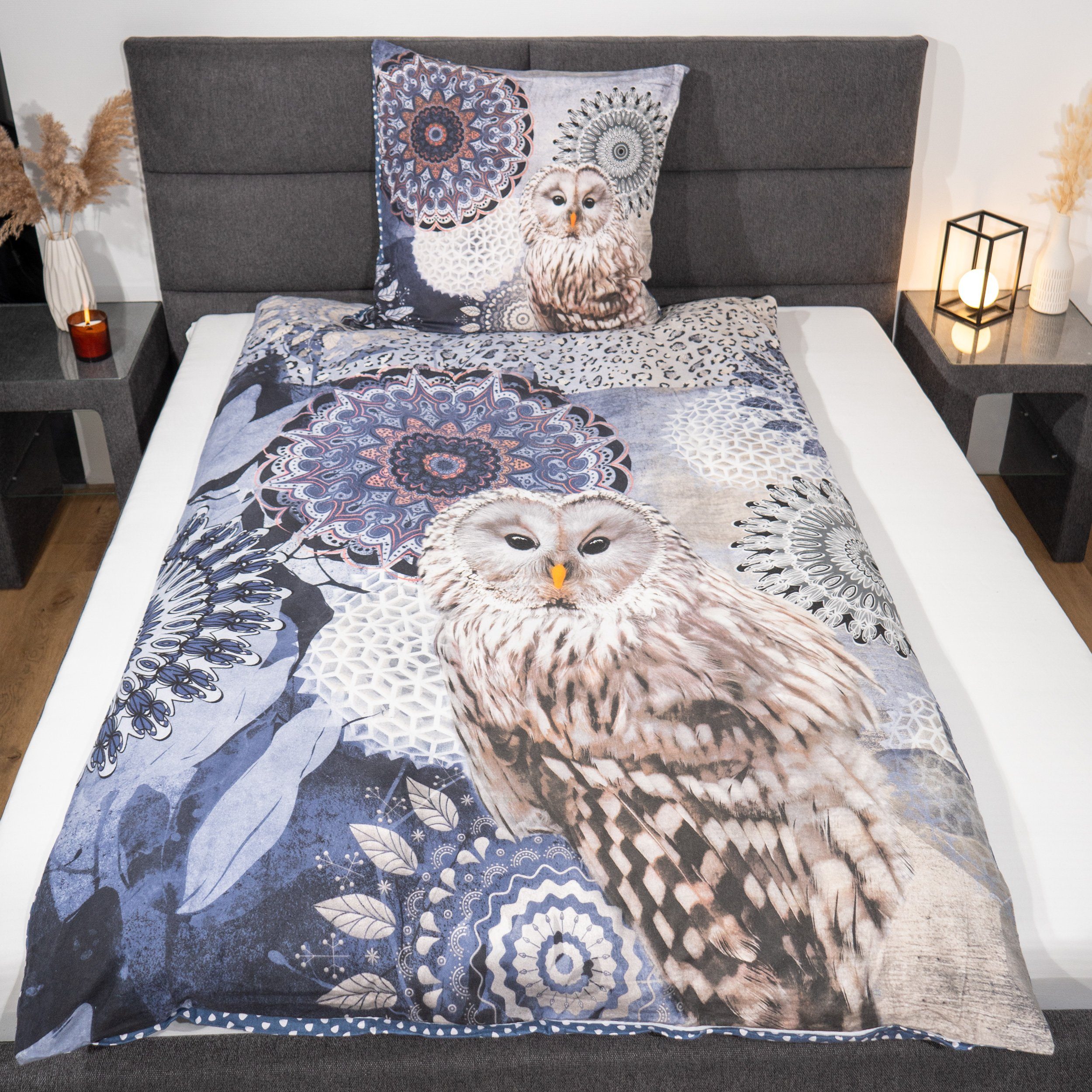 hip Bettwäsche Baumwolle, Renforcé, 2 teilig, blaue Mandalas mit Eule
