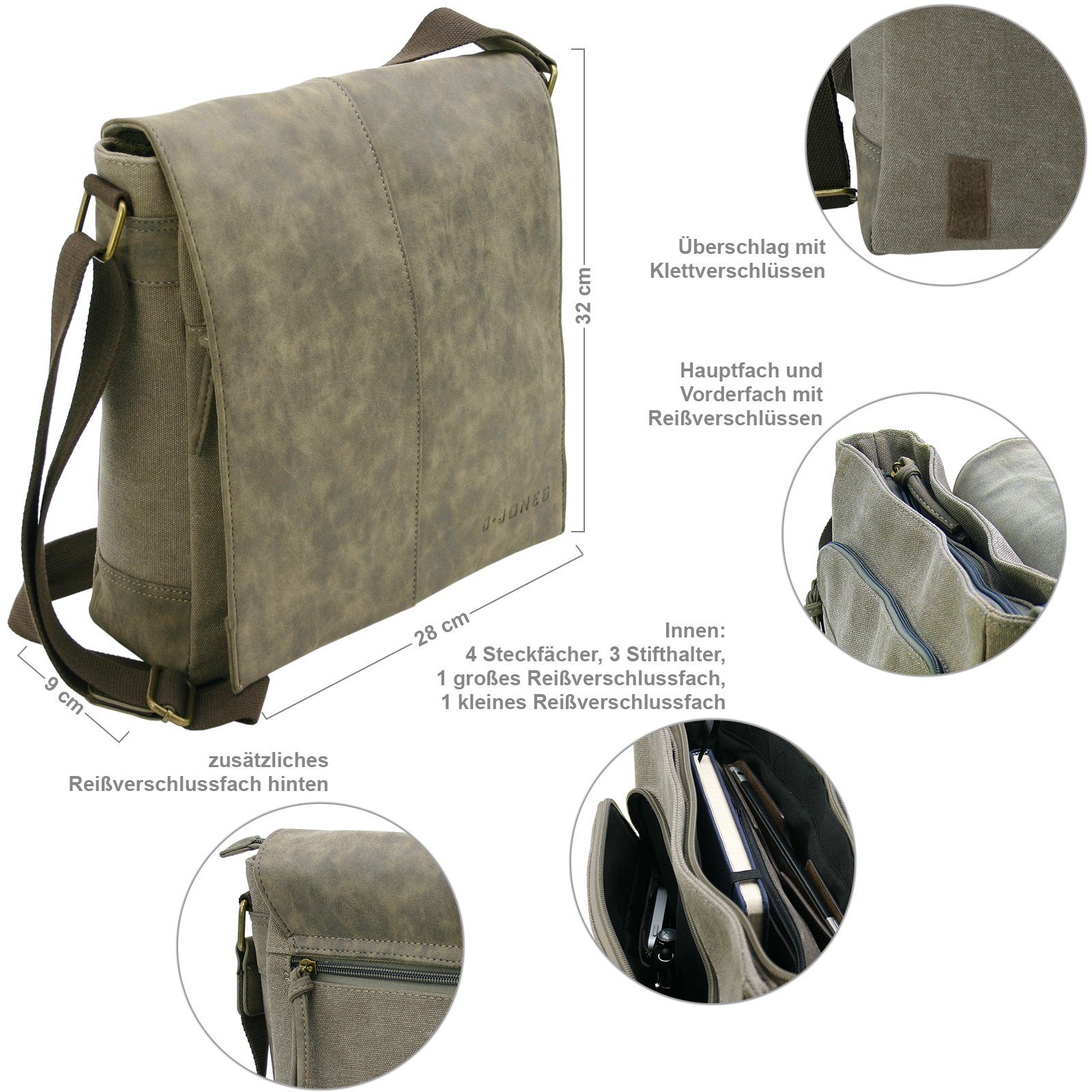 J JONES JENNIFER JONES Schultertasche Umhängetasche aus Canvas - Messenger günstig online kaufen