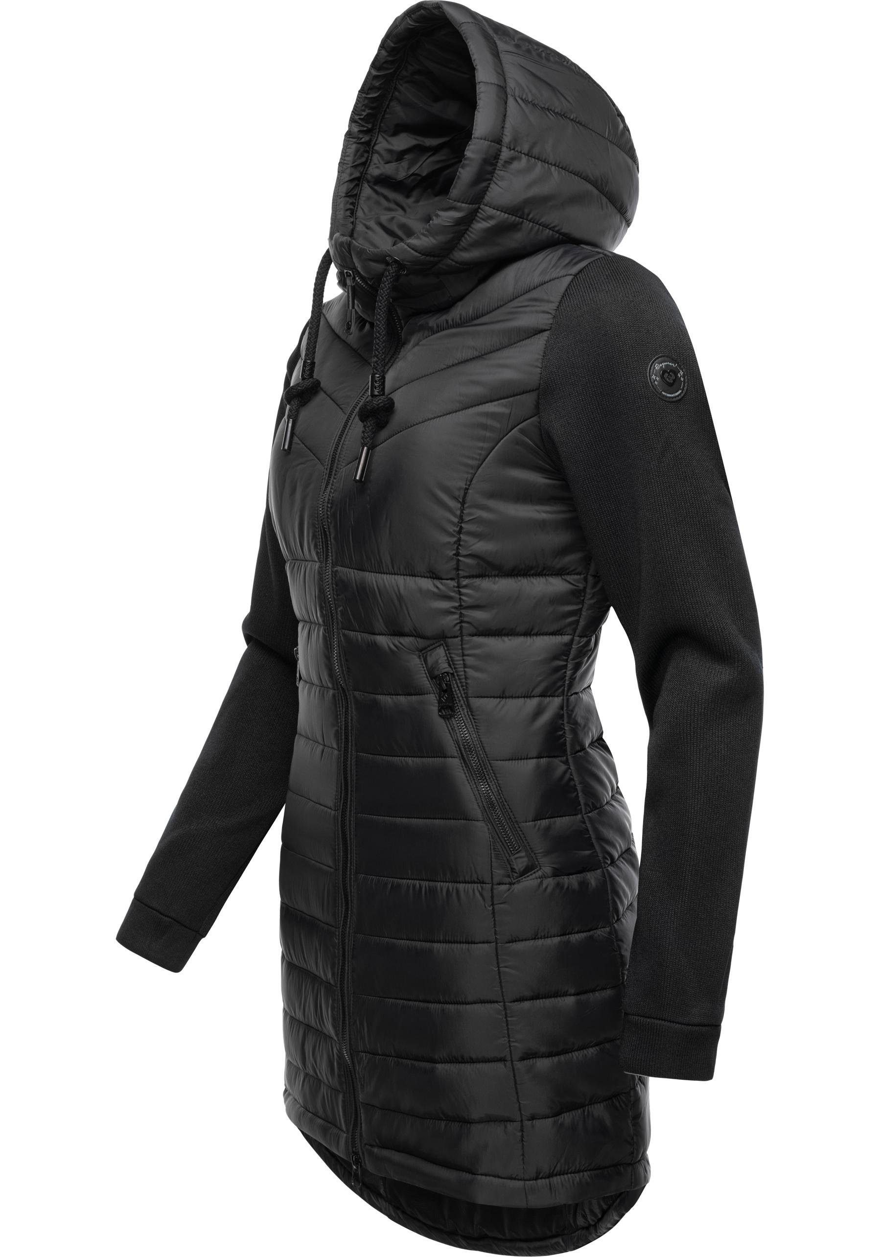 Ragwear Langjacke Sandrra Long Steppjacke aus modernem Materialmix mit Kapuze