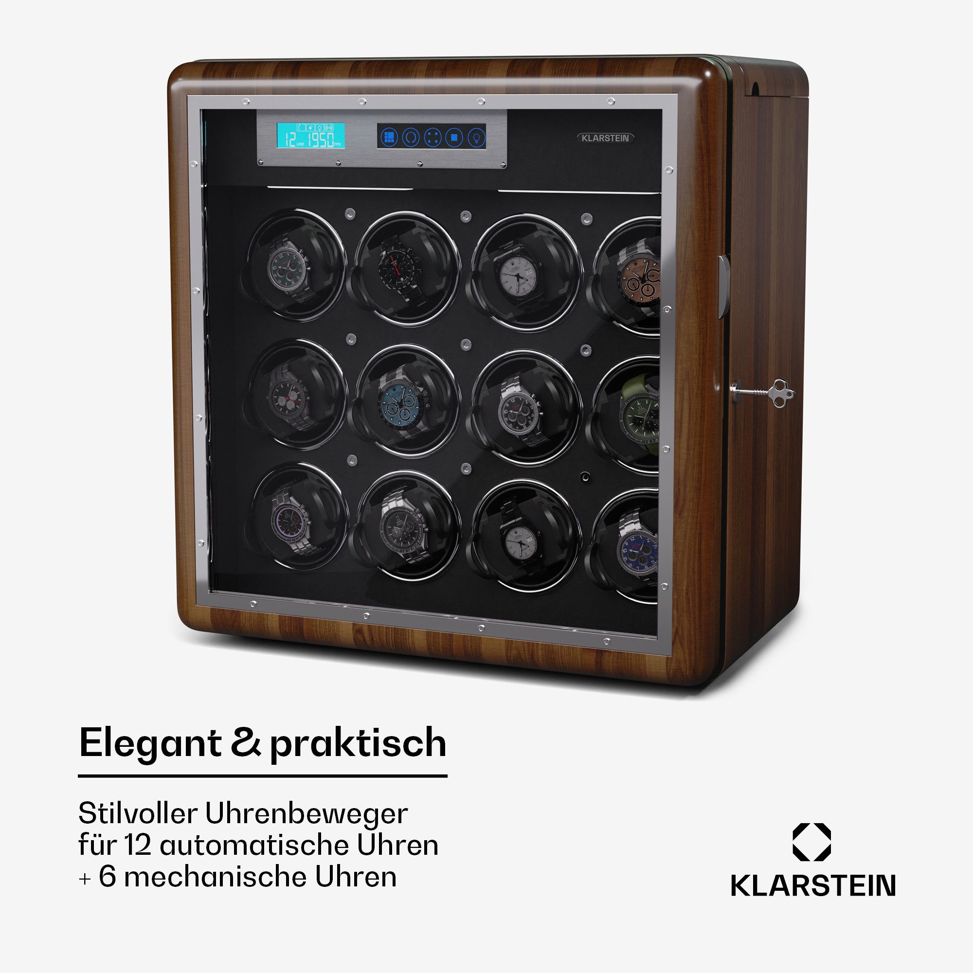 Klarstein Uhrenbeweger Valmont 12+6 Uhrenbeweger, Uhrenboxen Uhrenkasten Uhrenbeweger 12 Uhren
