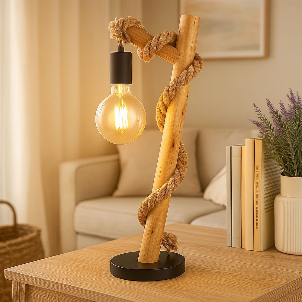GLOBO LIGHTING LED Tischleuchte, Leuchtmittel inklusive, Warmweiß, Tischlampe Holzlampe Tischleuchte Filament LED Wohnzimmerlampe 53,5 cm