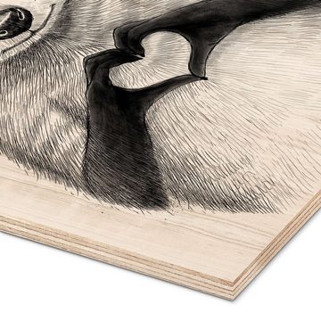 Posterlounge Holzbild Nikita Korenkov, Waschbär mit Herz, Wohnzimmer Skandinavisch Illustration
