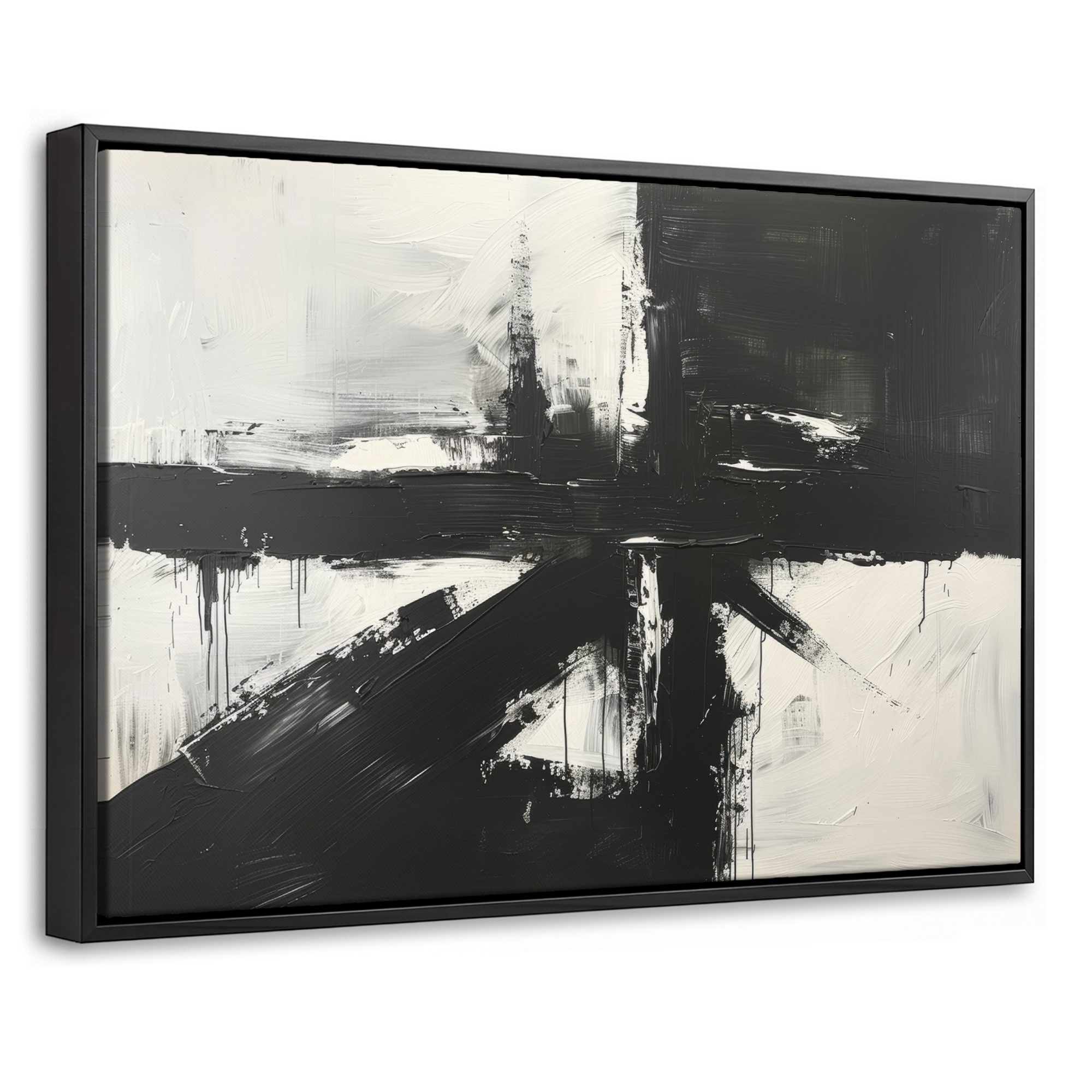 OnlyWow Leinwandbild mit Rahmen - Modern - Schwarz und weiß - Abstrakt - Kunst, Fotodruck (1 St), Bilder, Zimmer Wand Bild Dekoration 30x20cm