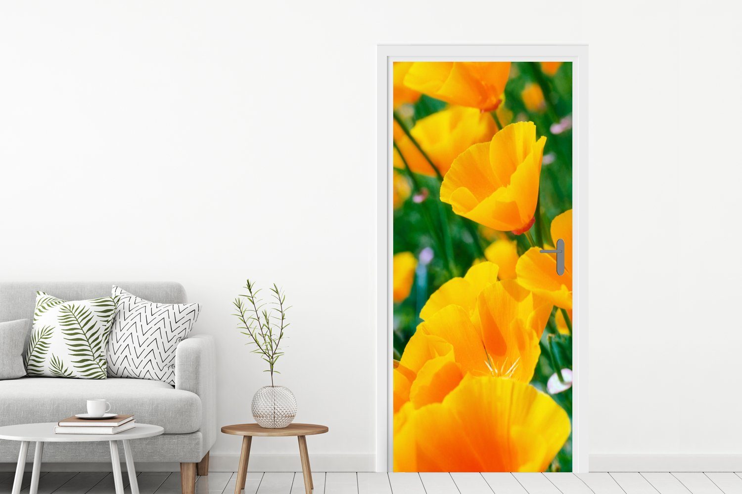 Blumen für Tür, Fototapete (1 St), - Orange, Garten Matt, Türaufkleber, - 75x205 MuchoWow Türtapete cm bedruckt,