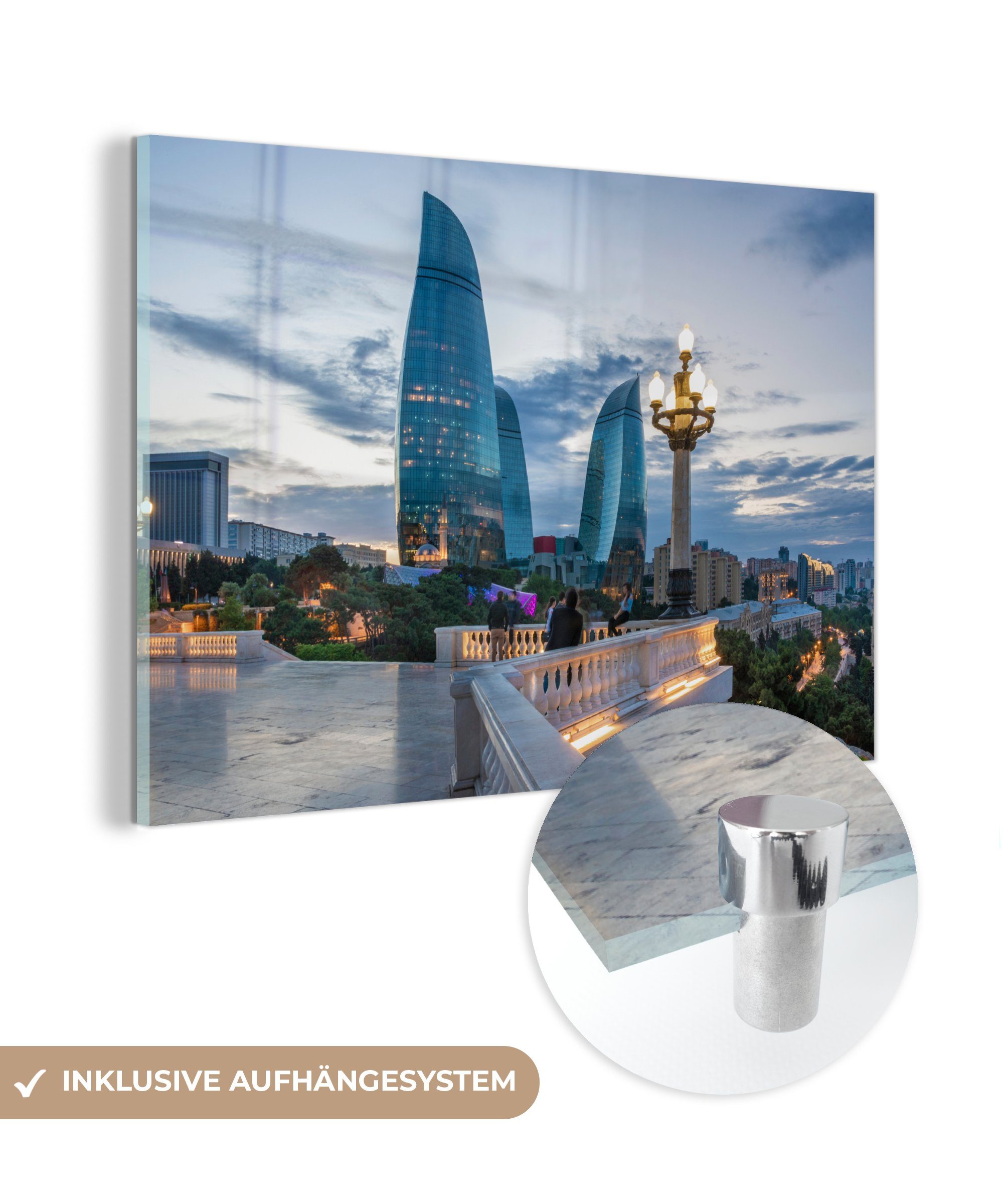 MuchoWow Acrylglasbild Flammentürme in Aserbaidschan, (1 St), Acrylglasbilder Wohnzimmer & Schlafzimmer