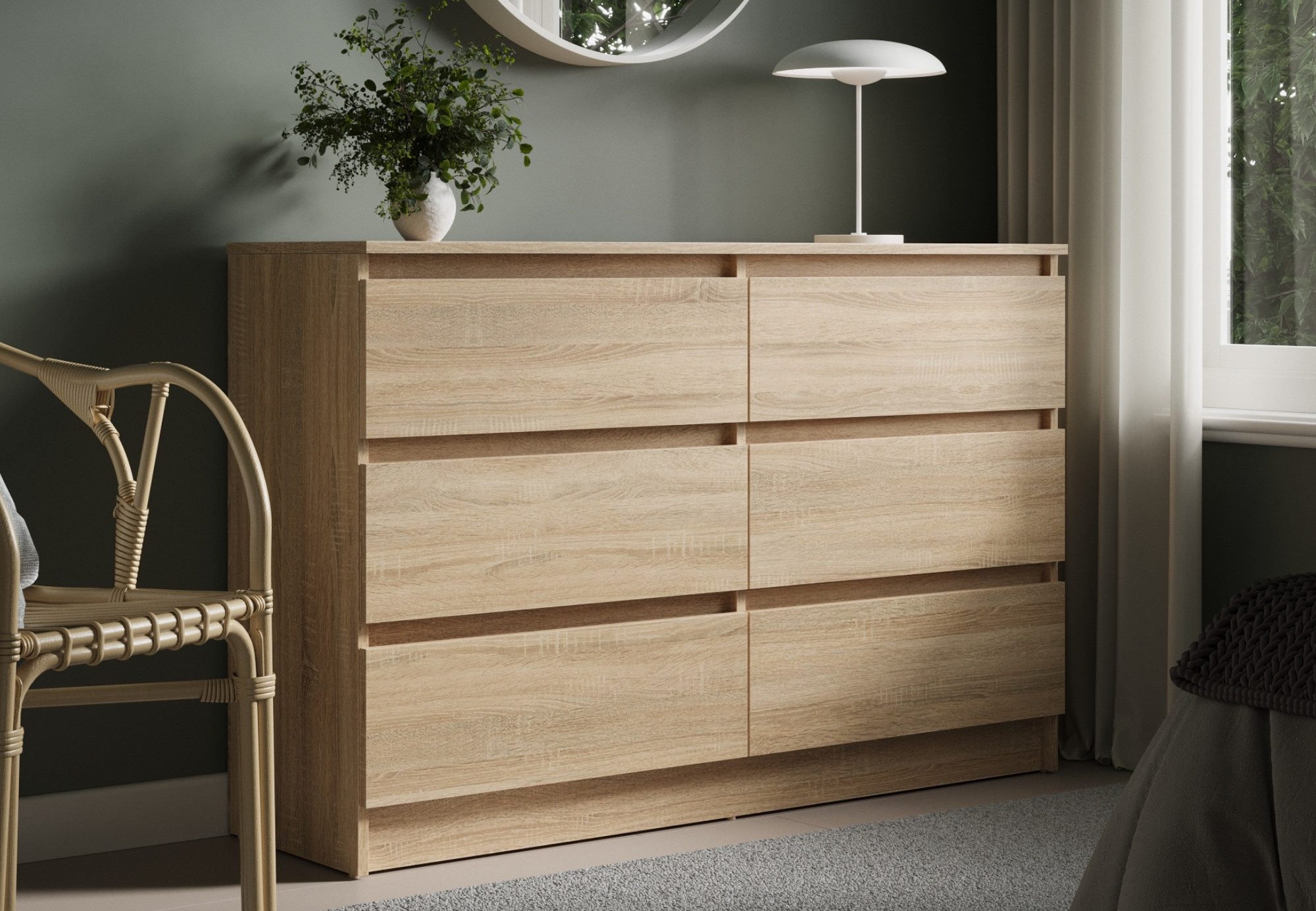 Home Collective Kommode mit 6 Schubladen 95, 120, 140, 160 cm breit Holz Schrank (Highboard Anrichte Schlafzimmer Wohnzimmer Flur Büro Organizer), Kommode 120 cm breit Kommode Sideboard, Sonoma