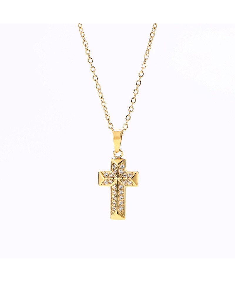 Kreuzkette Mini Frauen Kreuz Edelstahl Kette Zirkonia PCE201 Damenschmuck
