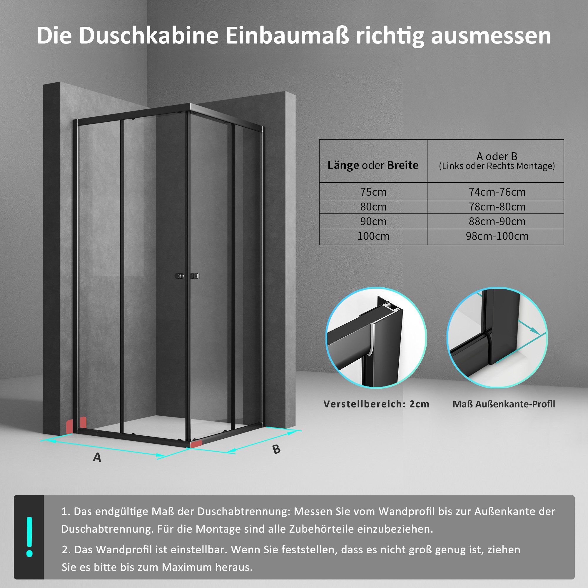 Boromal Eckdusche Duschkabine Schwarz Duschabtrennung 90x90 günstig online kaufen