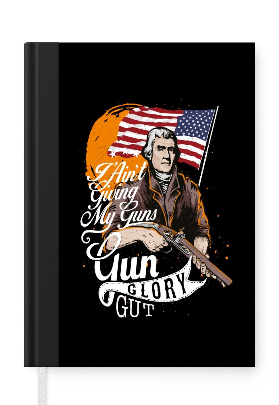 MuchoWow Notizbuch Zitat "Gun, glory, gut" mit Retro-Illustration auf einem schwarzen, Journal, Merkzettel, Tagebuch, Notizheft, A5, 98 Seiten, Haushaltsbuch