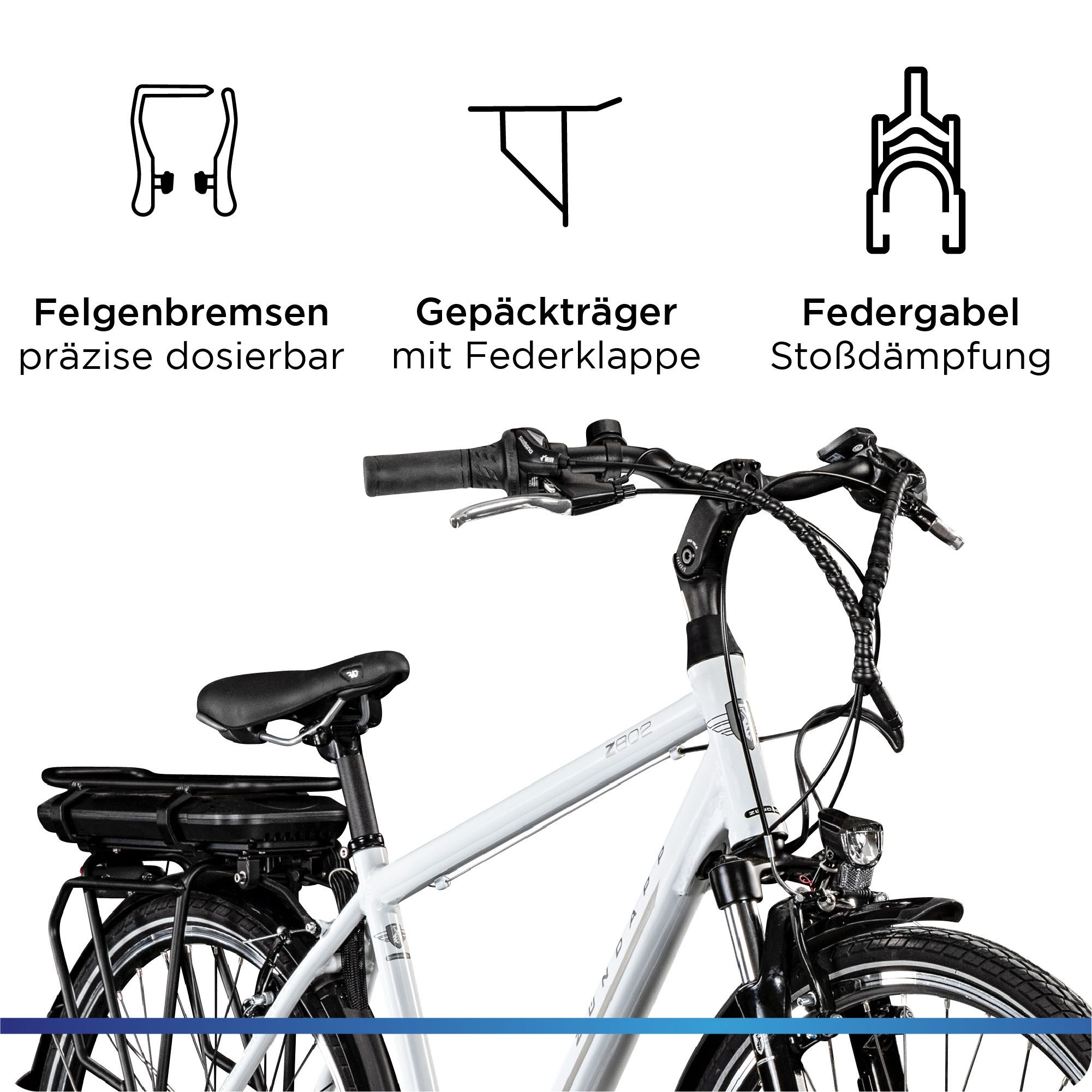 Zündapp E-Bike Trekkingrad Z802 Herren, 21 Gang Shimano Altus RD-M310 Schaltwerk, Kettenschaltung, Heckmotor, 374 Wh, Pedelec, Elektrofahrrad für Damen u. Herren
