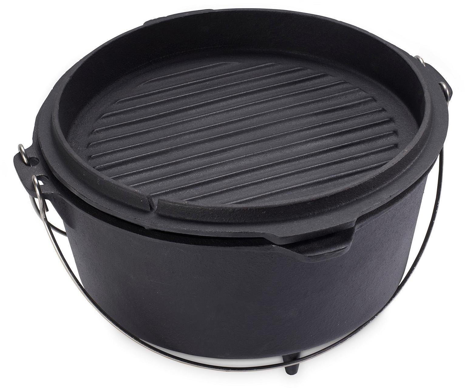 ECHTWERK Schmortopf Dutch Oven, Gusseisen eingebrannt, Liter 7,6 BBQ (1-tlg), Feuertopf, Gusseisen bereits Kochtopf