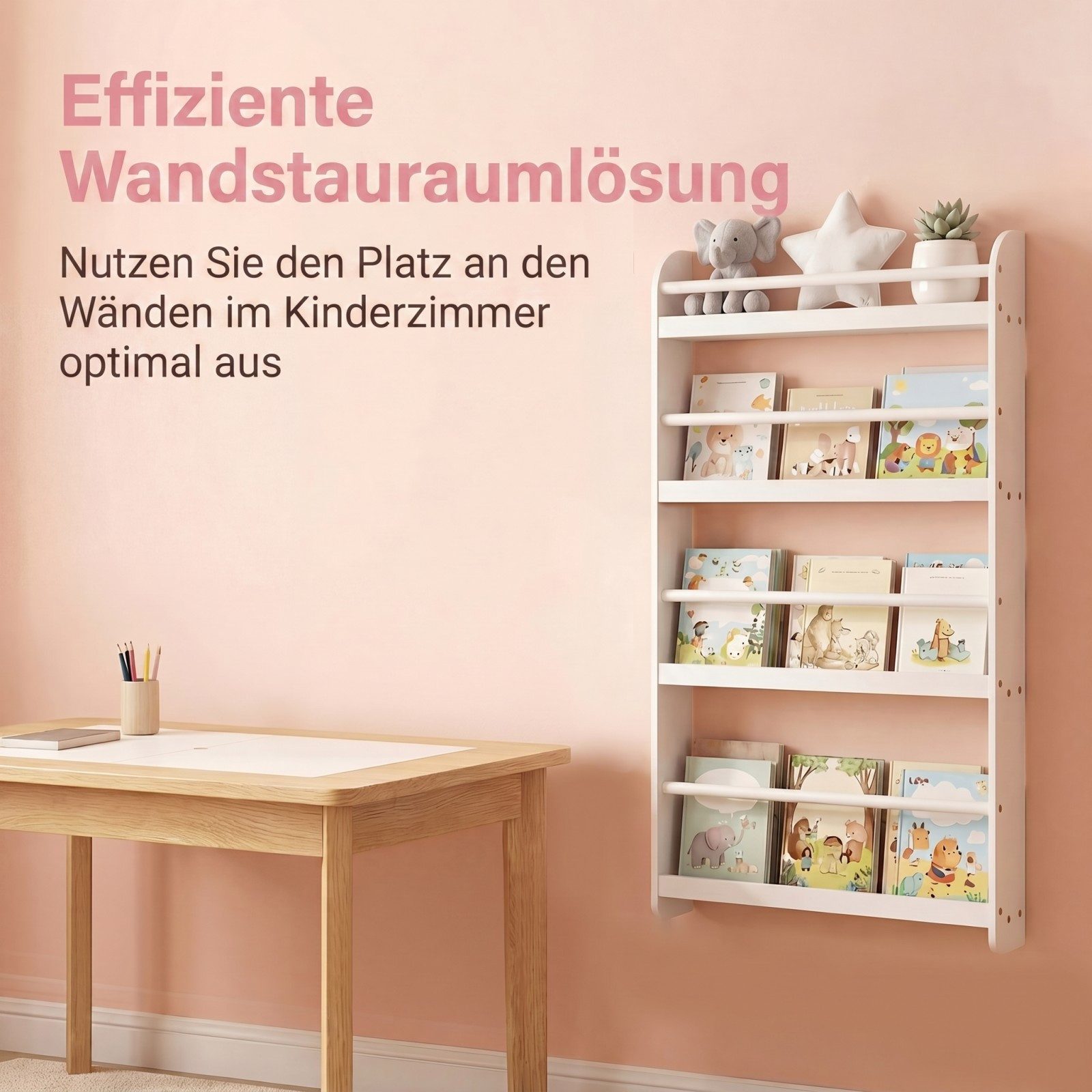 KOMFOTTEU Bücherregal Kinderbücherregal Kinderregal Wandregal, mit 4 Fächern, 56 x 12 x 107 cm