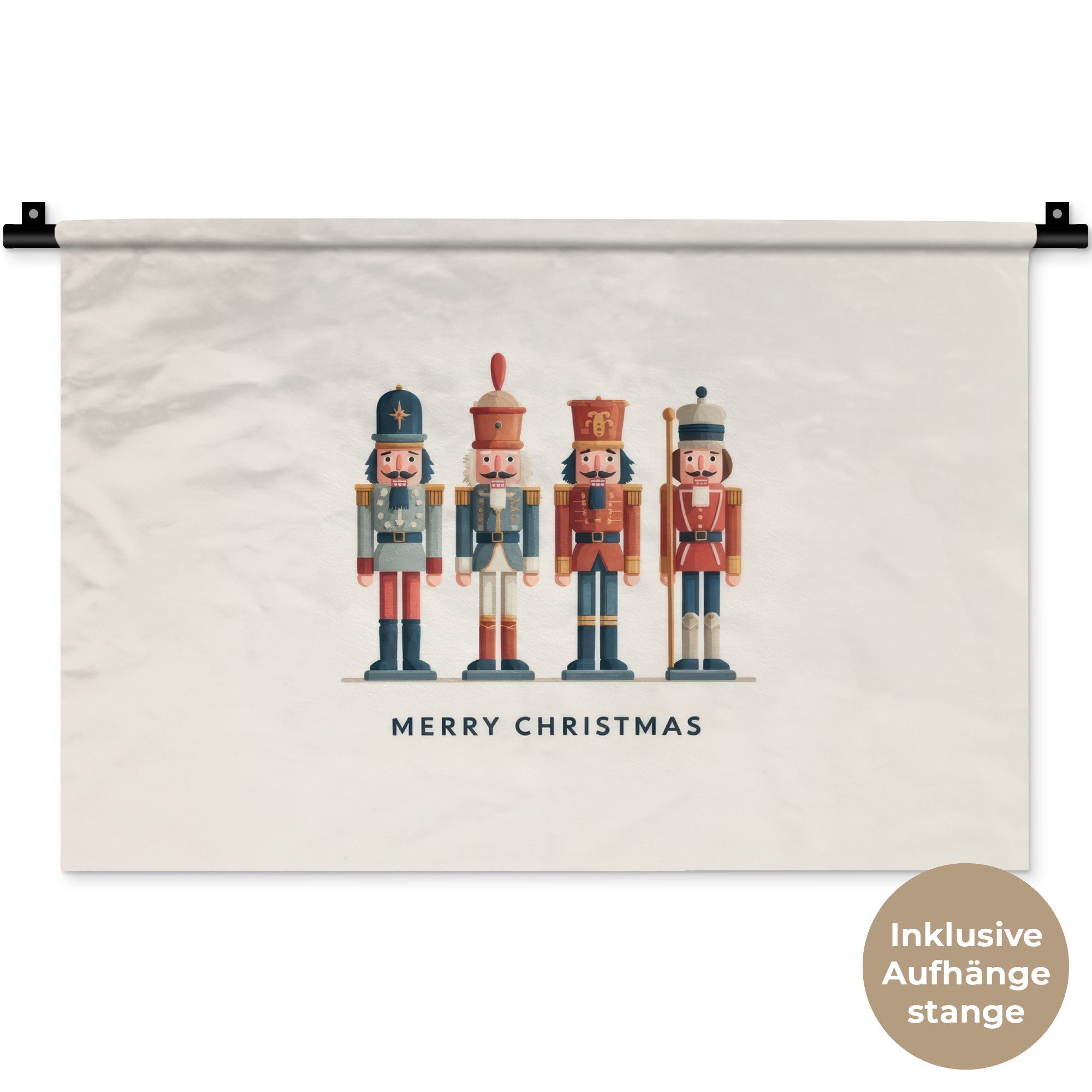 MuchoWow Wandteppich Nussknacker - Minimalistisch - Weihnachten - Beige, Rechteckig, Höhe: 3 mm, Wandteppich für Wohnzimmer, Schlafzimmer, 60x40 cm