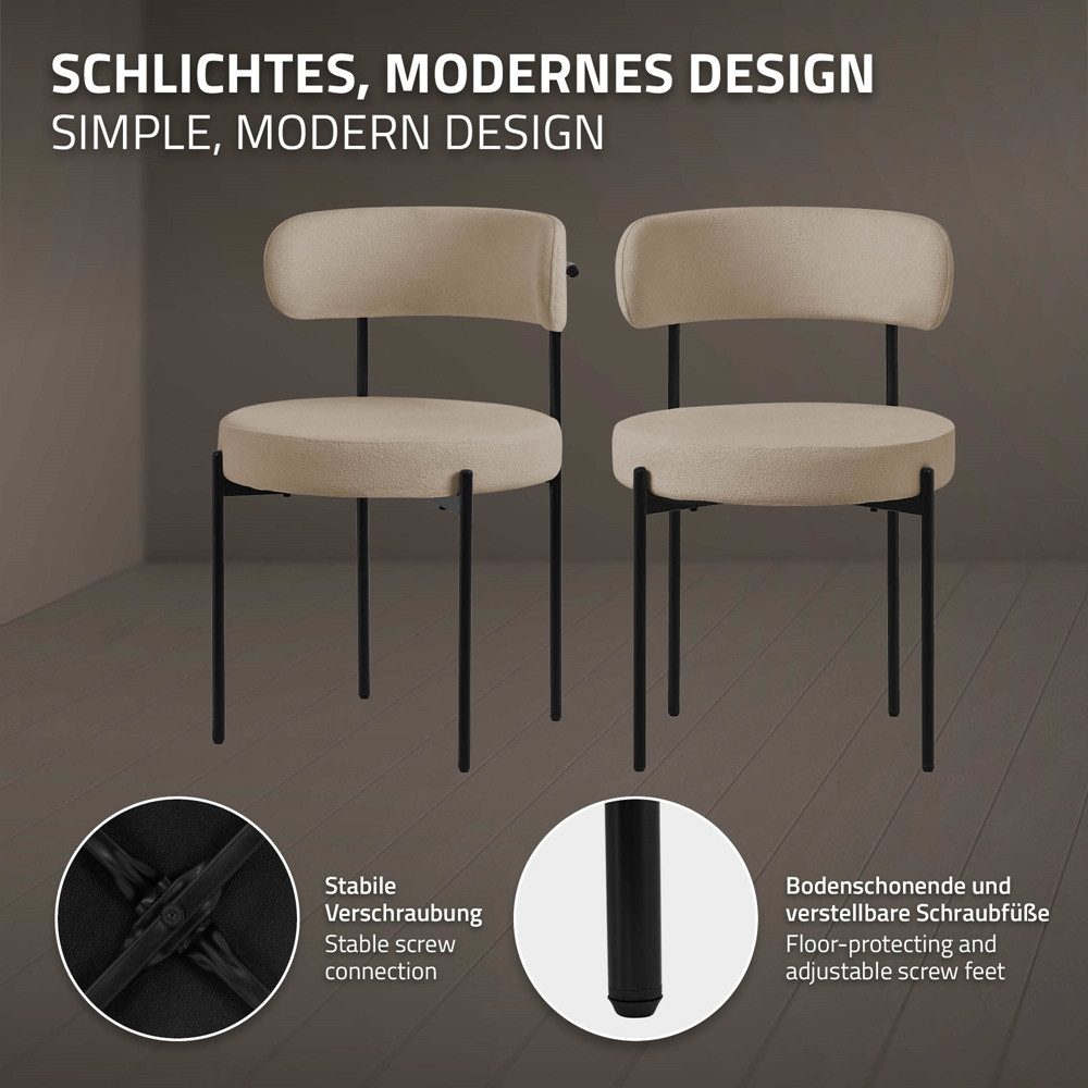 ML-DESIGN Polsterstuhl Esszimmerstühle Gruppe Küchenstuhl aus Teddystoff mit Metallbeinen (4 St), Clubstuhl 4er Set Wohnzimmerstuhl Braun moderne Design Lounge  – Bild 3 von 5
