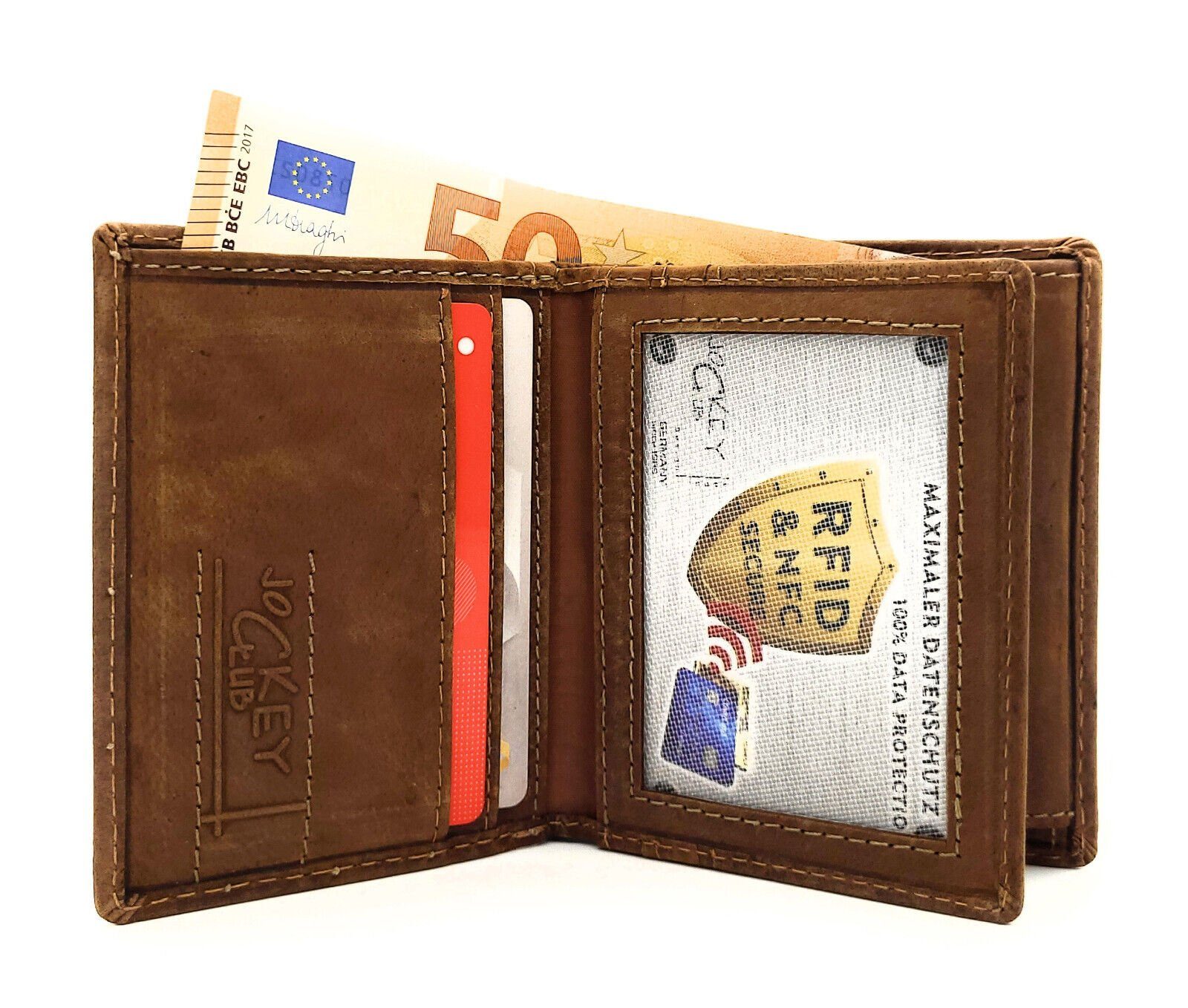 Geldbörse RFID Schutz, geprägter CLUB JOCKEY 3D echt Portemonnaie mit Mini Wolf Leder kleines