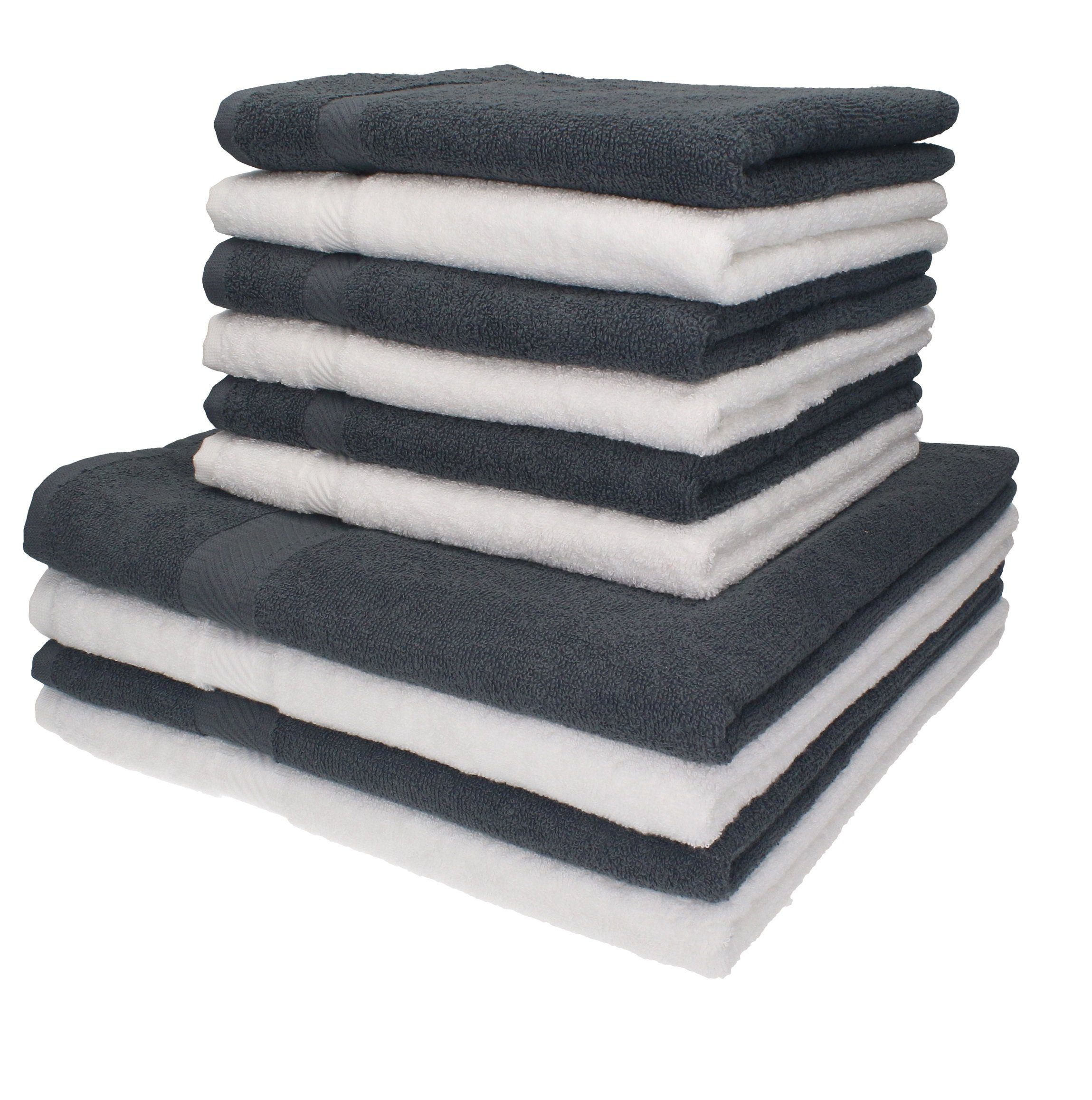 Palermo Handtücher 100% Betz Baumwolle Handtuch Farbe 4 Duschtücher weiß/anthrazit, Set 6 10-tlg. Set