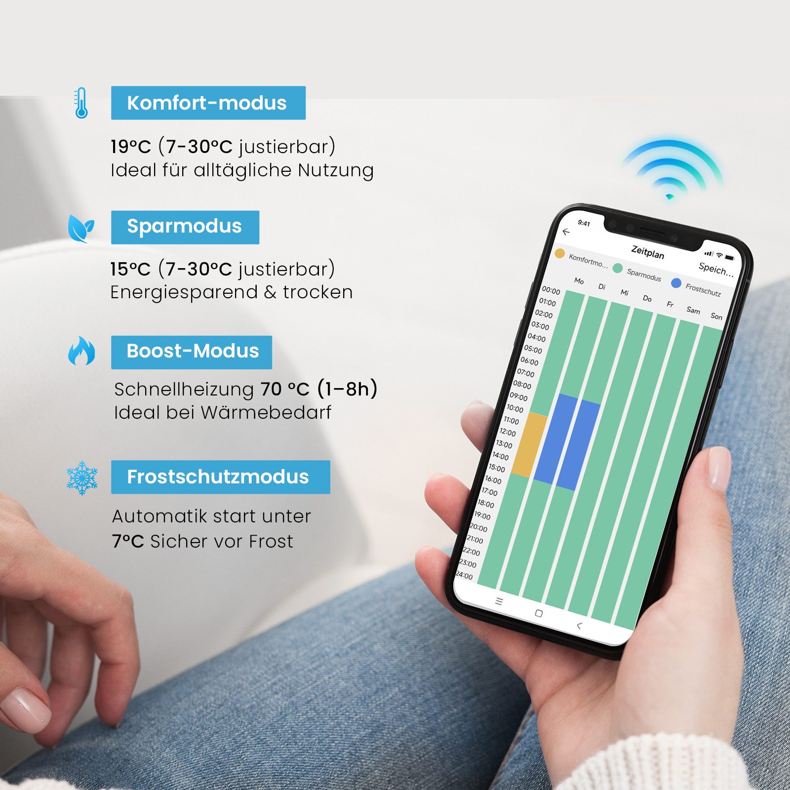 Heilmetz Elektrischer Badheizkörper mit Smart WLAN Thermostat Heizstab, 300W, Intelligente App/Sprachsteuerung, Anthrazit, Geeignet für 3 m² – Bild 3 von 5