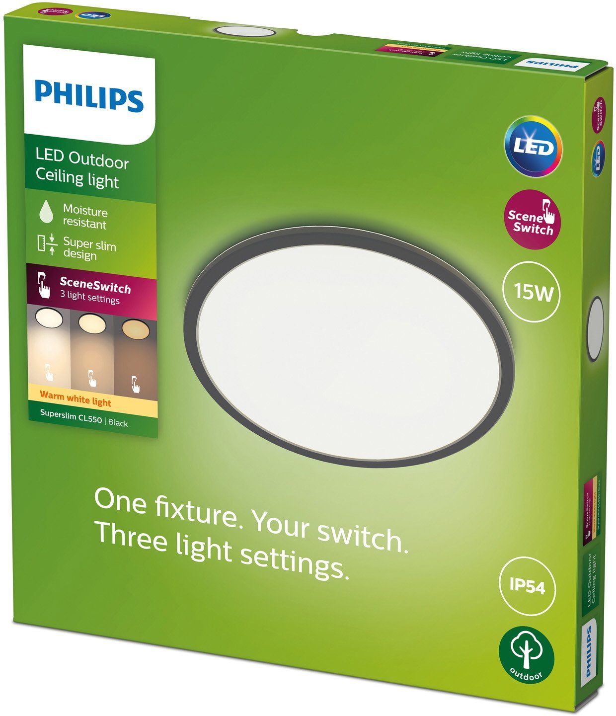 Philips Deckenleuchte Superslim, LED fest integriert, Warmweiß, CL550 SS RD  15W 27K WVIP4406 Schwarz