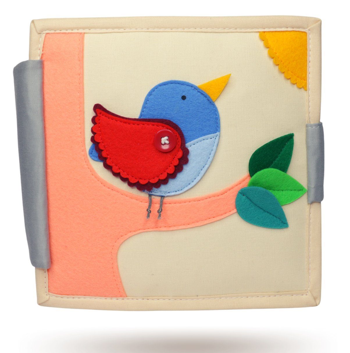 Jolly Designs Stoffbuch Magischer Vogel - 6 Seiten Mini Quiet Book | Wahrnehmungsspiele