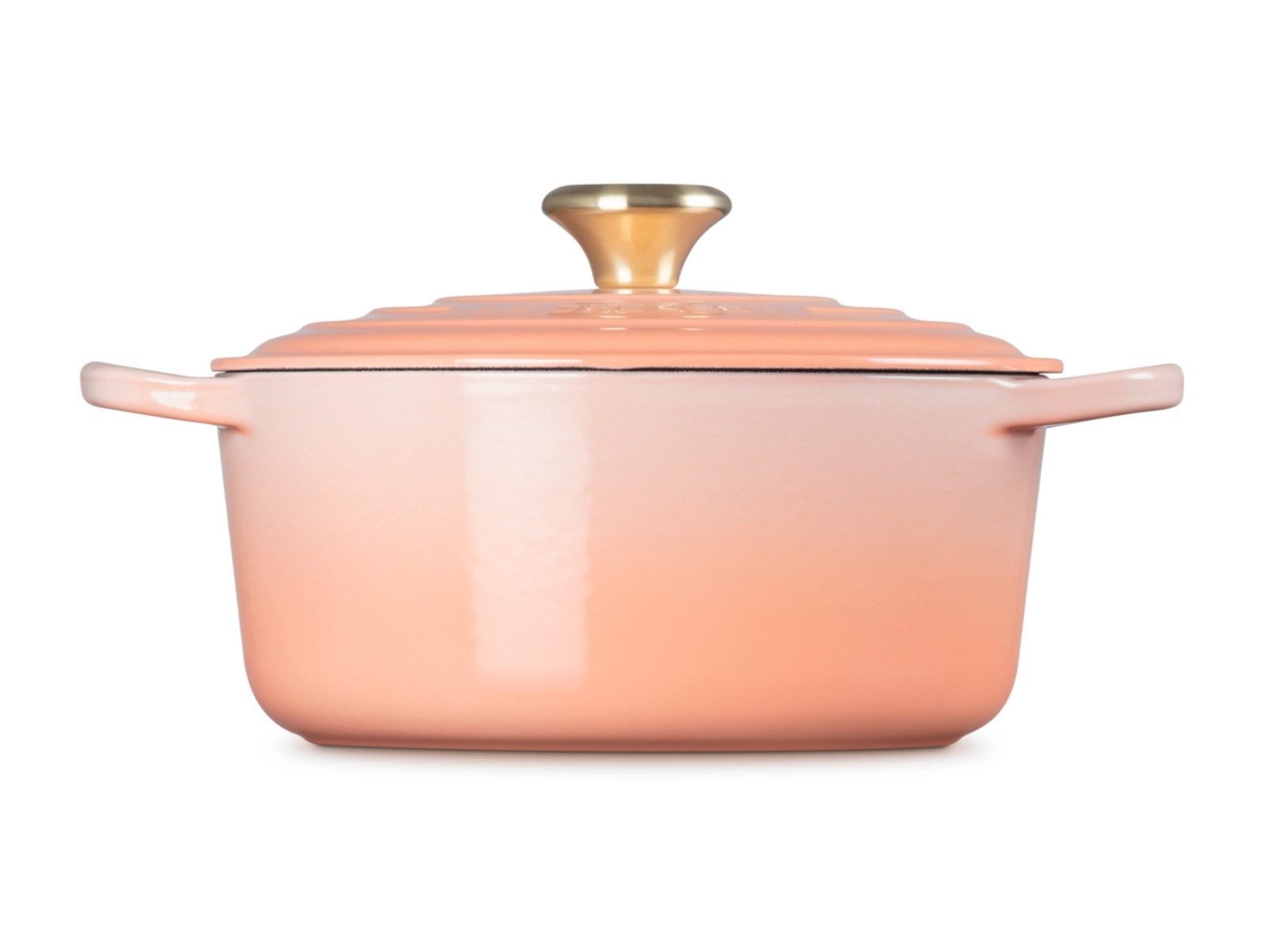 LE CREUSET Bräter Bräter Signature rund mit Goldknopf pêche 24cm, Emailliertes Gusseisen